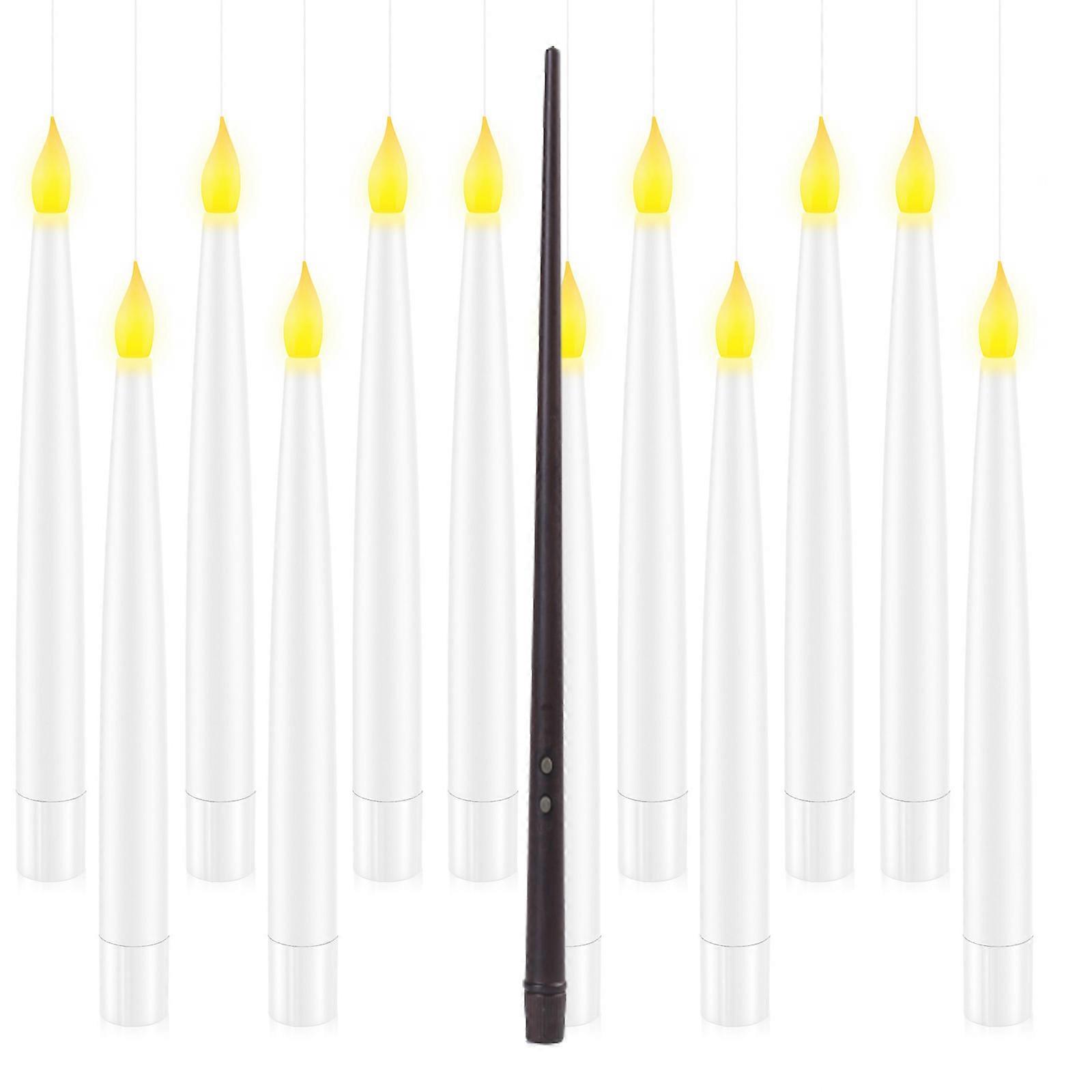 12 Pack Floating Candles With Wand Remote Control, Led Flameless Flickering Stick Candles Battery Operated Harry Potter Floating Candles For Halloween