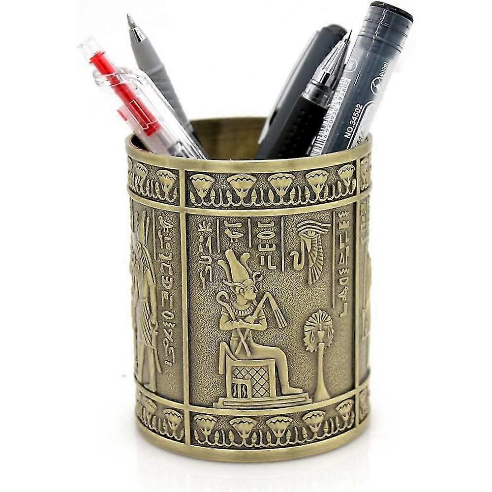 1 pc porte-gobelet stylo vintage avec laiton finition bureau porte-crayons décoré de style égyptien ancien relief sculpter g[t
