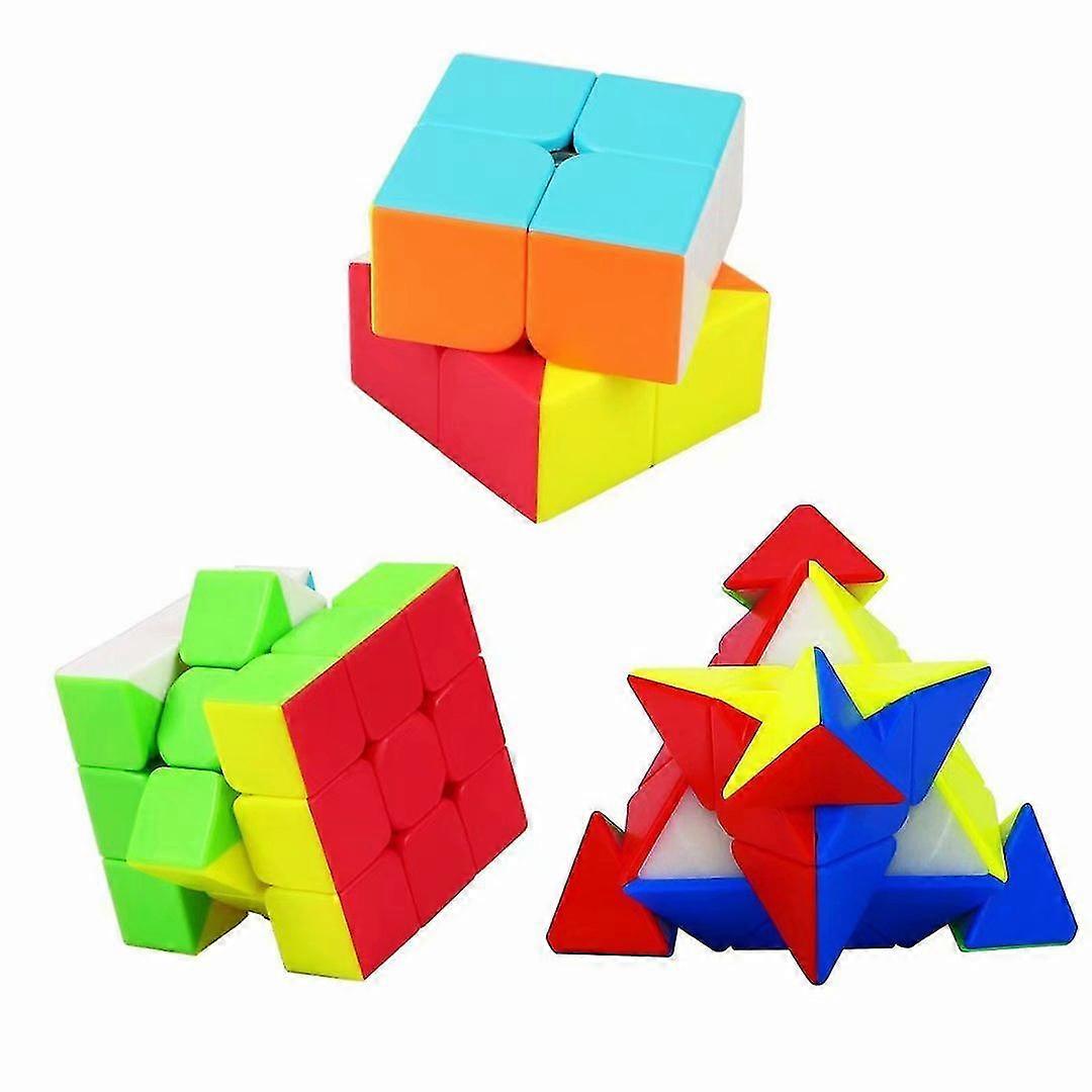 Speed Cube Set Pyramid Klistermärkelös Magisk Kub Bunt Jul pussel Leksak för barn (3 pack)