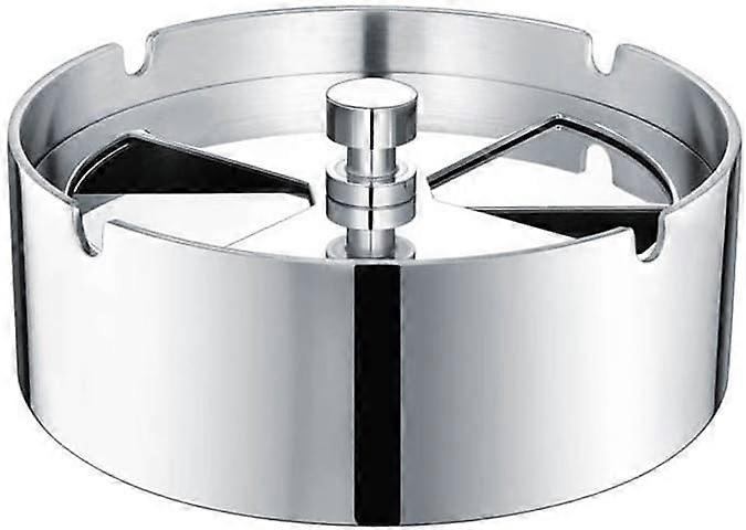 Cendrier en acier inoxydable coupe-vent avec base antidérapante, cendrier de table moderne avec couvercle rotatif, porte-cendres intérieur et extér...