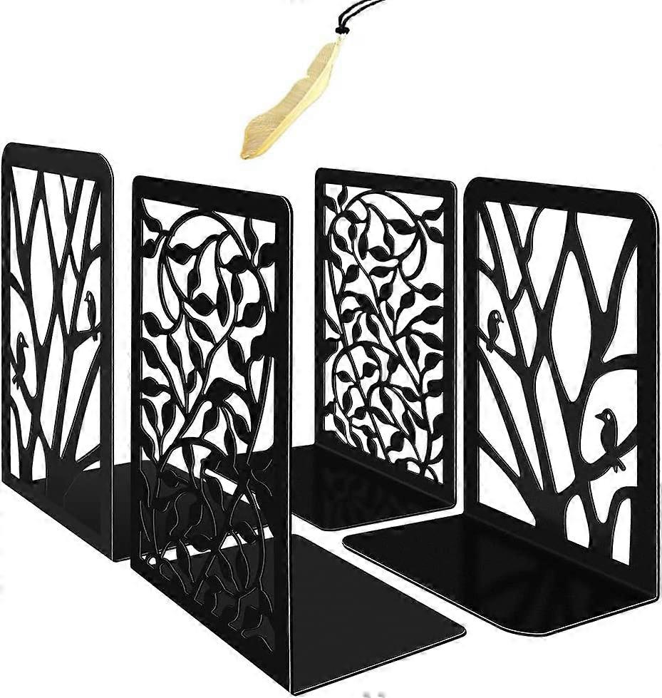 Metal Bookends Press Wedge Block Book Design Included Bookmarks Sturdy Bookends for Bookshelf