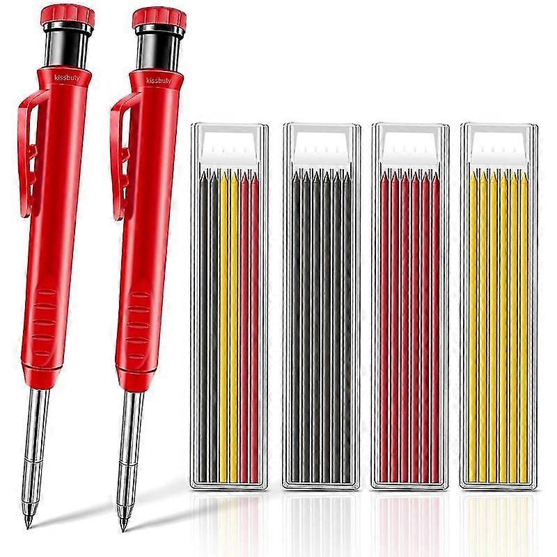 Solid Carpenter Pencil Set With 6 Refill Leads Built-in Sharpener Marking Tool Woodworking Deep Hole Mechanical Pencils