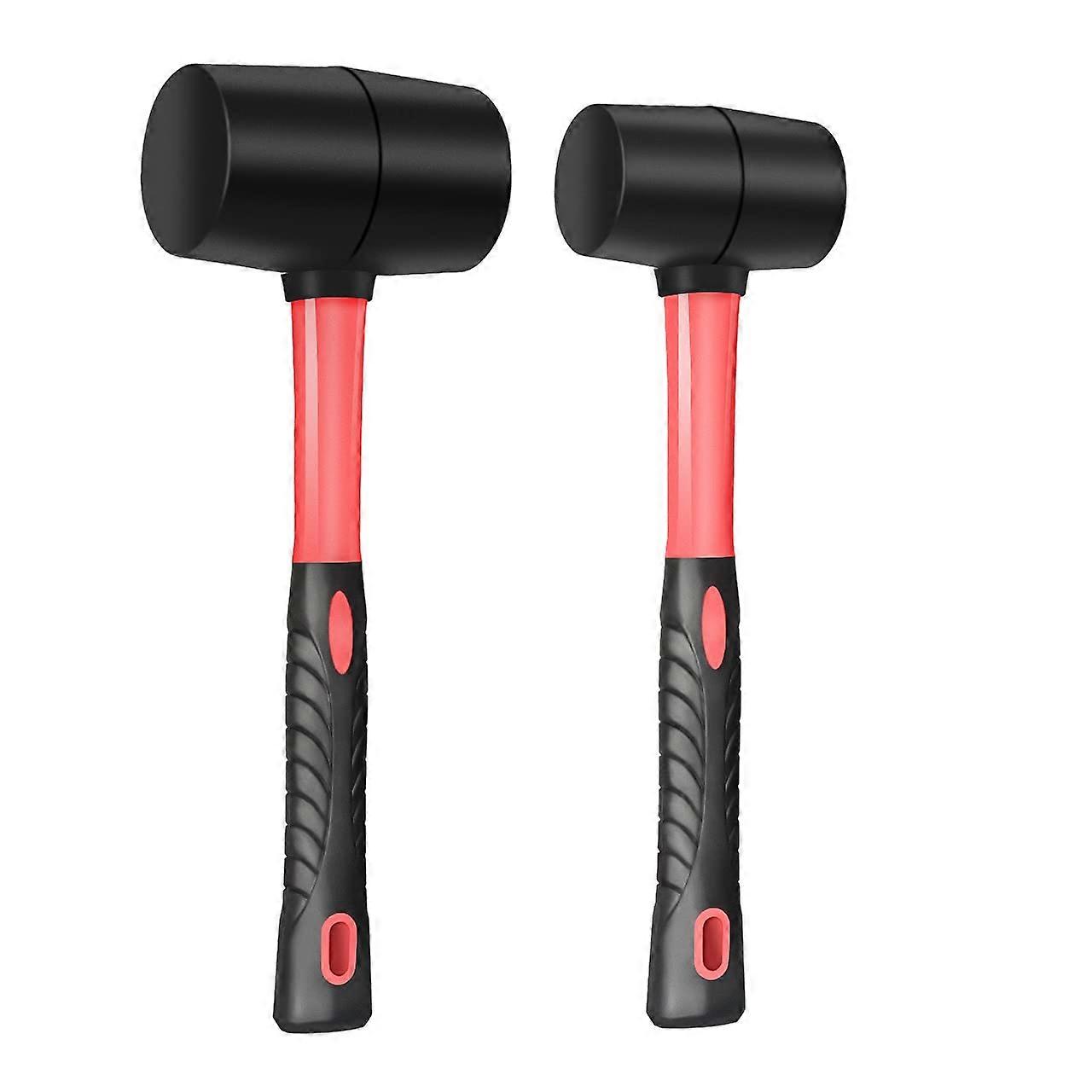 Fiberglass Handle Rubber Mallet Hammer Set, 8 OZ and 16 OZ, Soft Blow Tasks without Damage, Black
