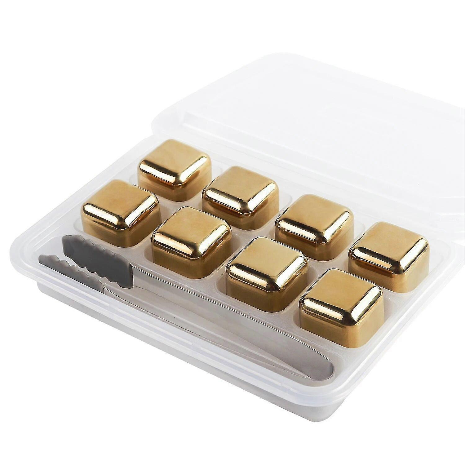 Stainless Steel Reusable Sliver Golden Whisky Stones With Tongs Food Grade Quick Frozen Chilling Ice Cube Rocks Cooler For Wine