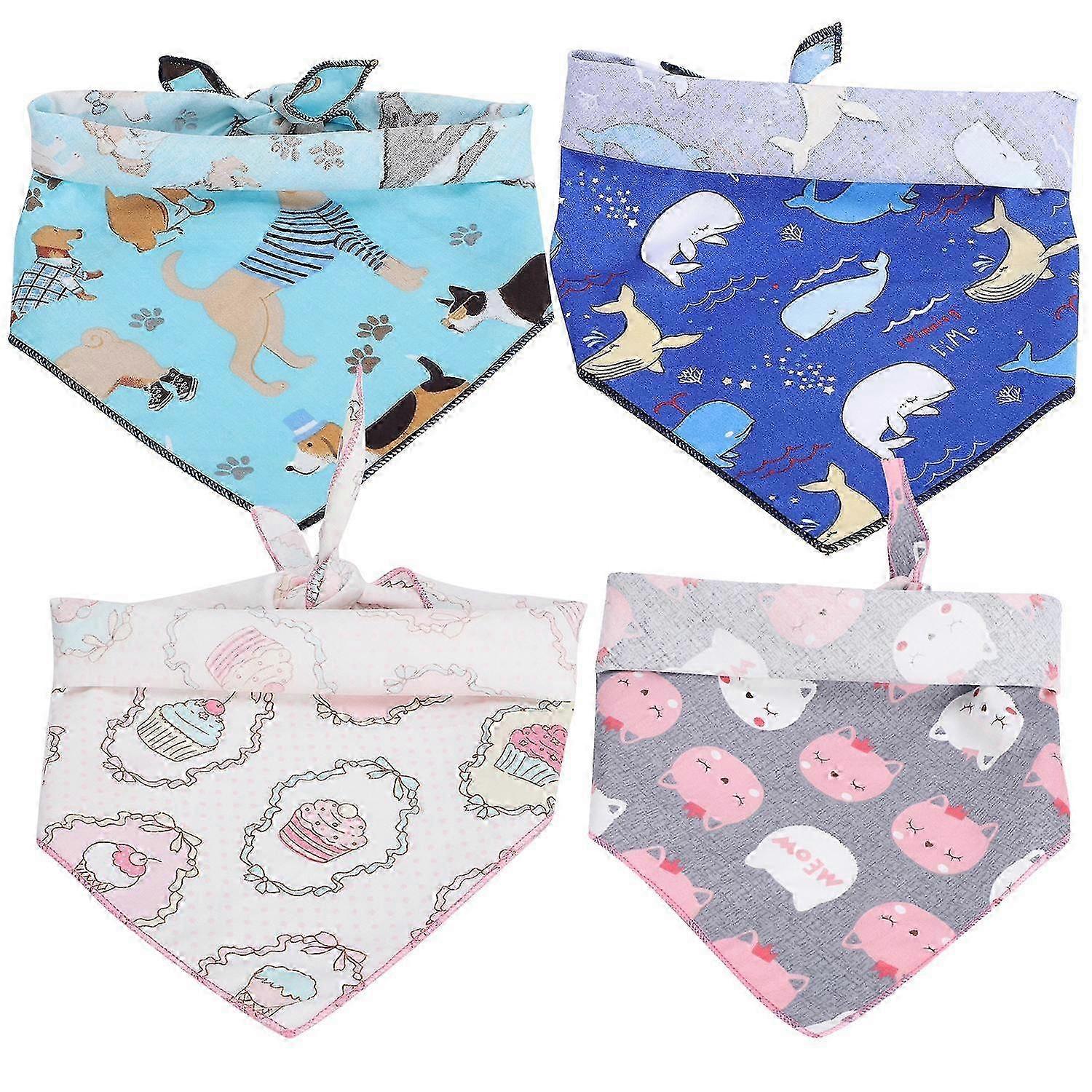 4Pcs Dog Neck Scarf Cotton Handkerchief Triangular Bib Washable Printing Style Pet ClothingS 59 x 38