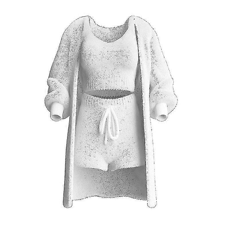 Cosy 3-piece Knit Set For Women Warm And Sexy Fuzzy Fleece Pajamas