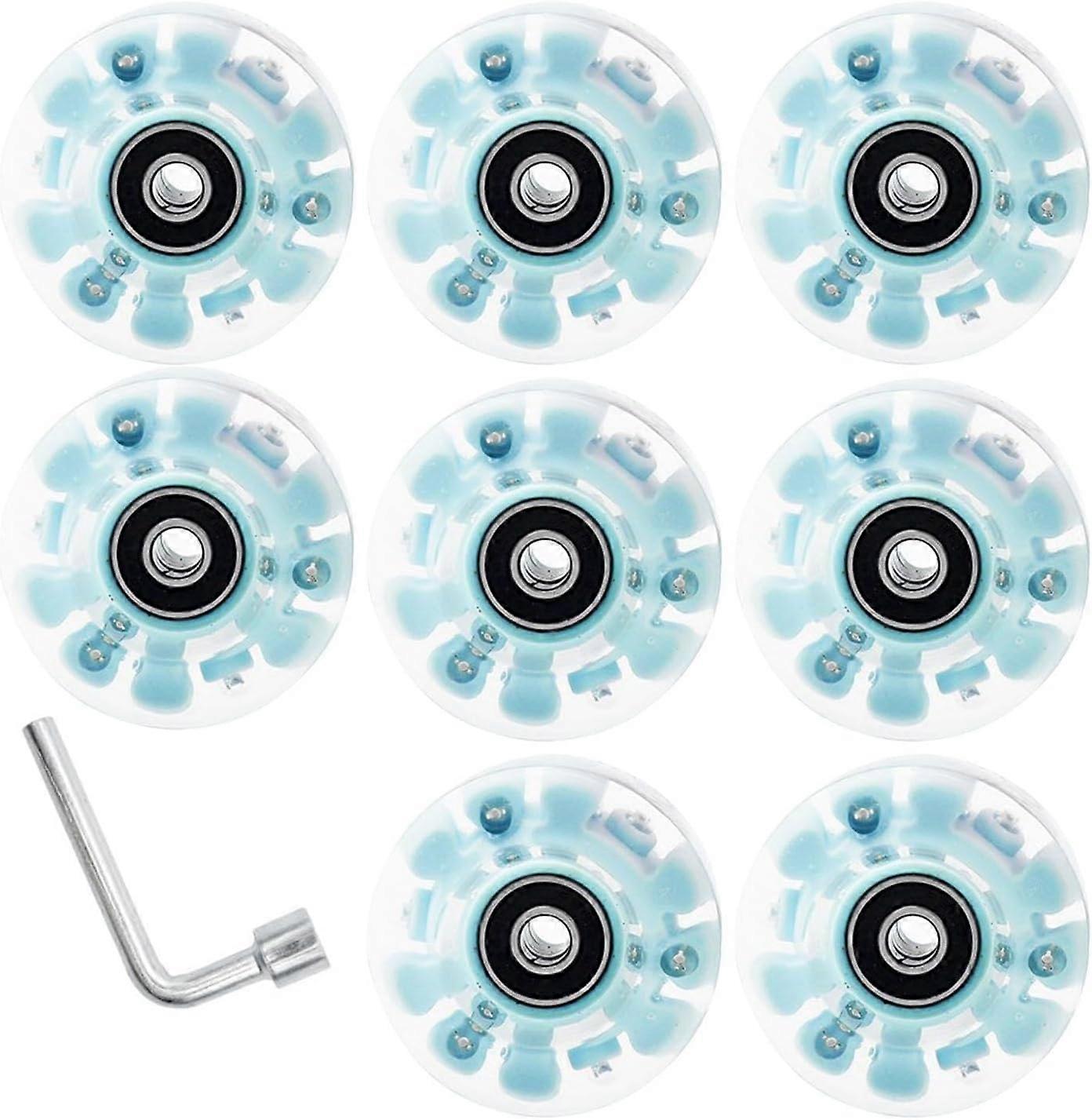 8 قطع عجلات تزلج أسطوانية مضيئة ، محامل مثبتة ، إكسسوارات خارجية ، مع مفتاح ربط ، عجلات مضيئة ، أزرق