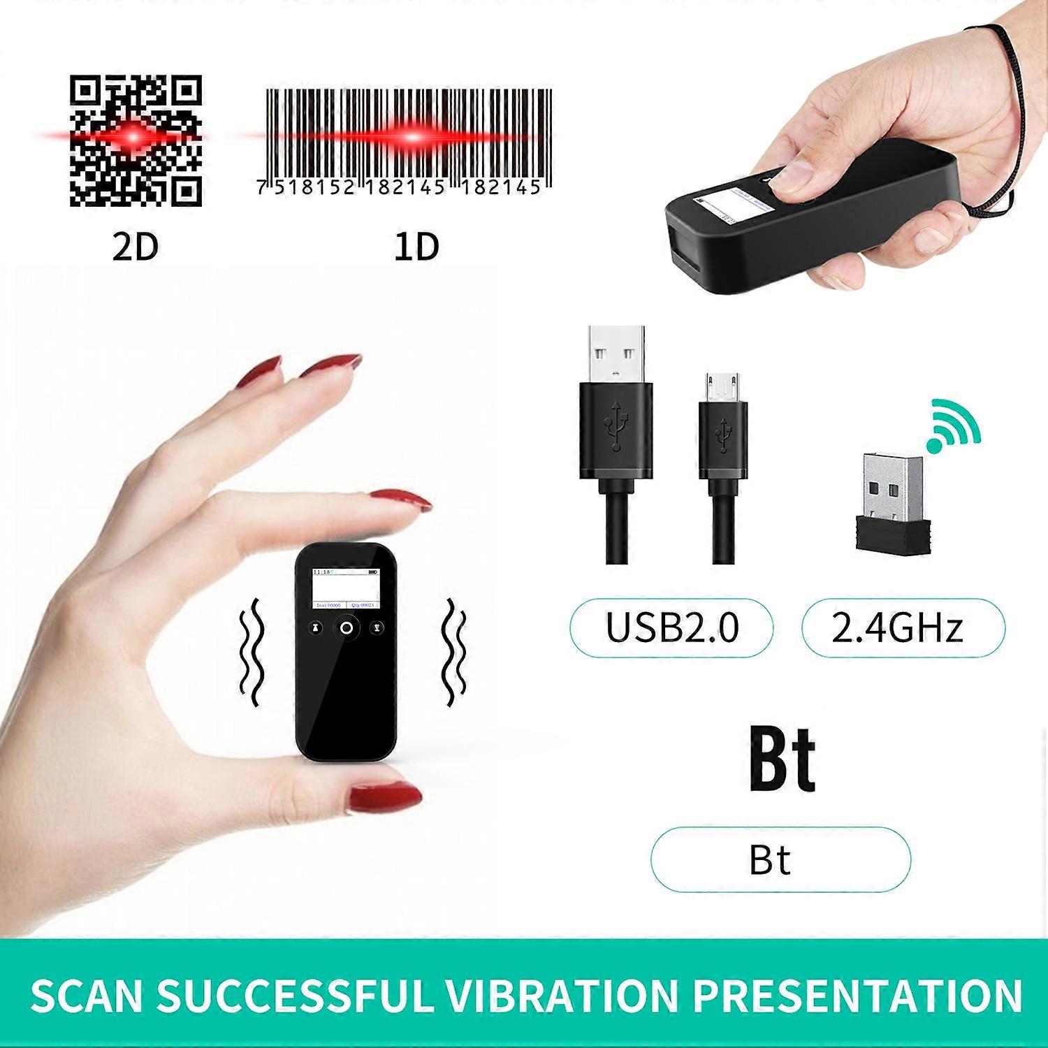 2D 1D Wireless USB 2.4G BT Barcode Scanner with Screen Display Handheld Bar Code Reader Battery Leve