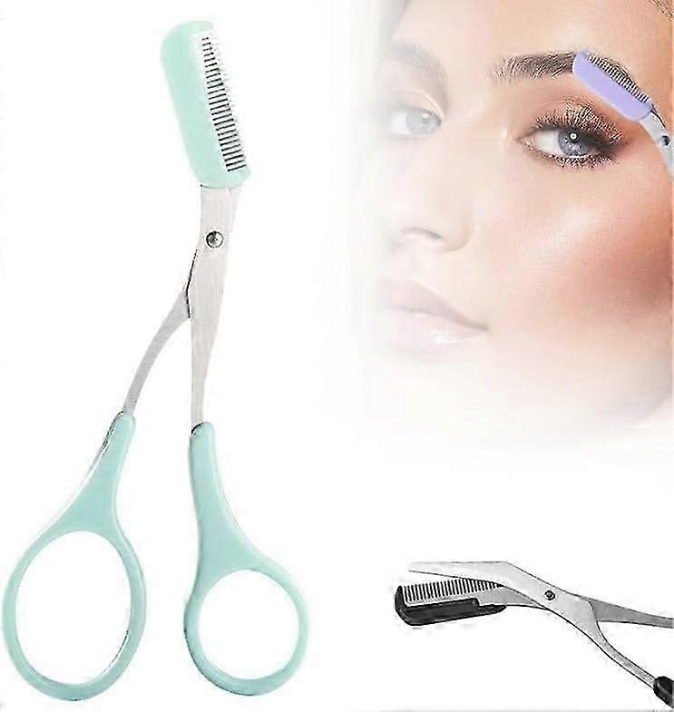 Upgraded Eyebrow Trimmer Scissor, New 2 in 1 Eyebrow Scissors with Comb, Curved Eye Brow Razor-green 3pcs