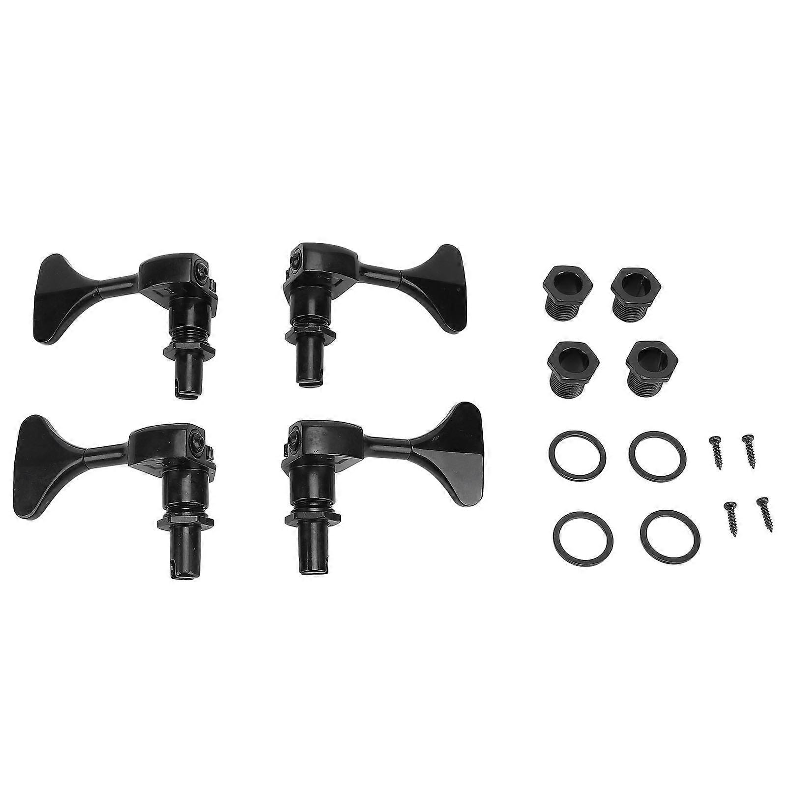 2R 2L Open Tuning Keys 20:1 Gear Ratio Zinc Alloy Tuner Pegs Replacement for 4 String Jazz Bass Guitar Black
