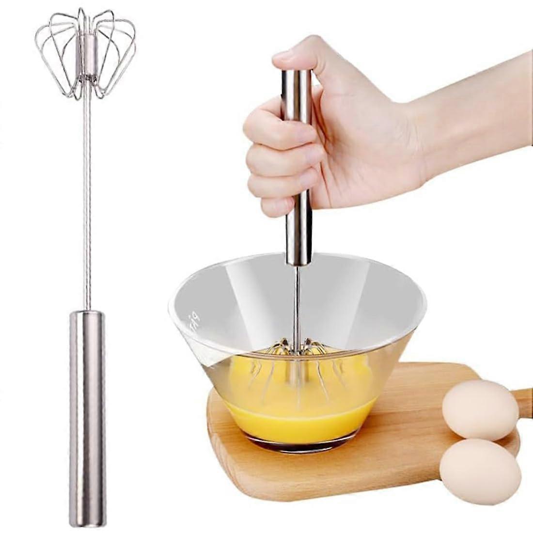 Stainless Steel Semi-Automatic Whisk, Hand Push Rotary Mixer for Cooking and Baking, 10in Versatile Tool