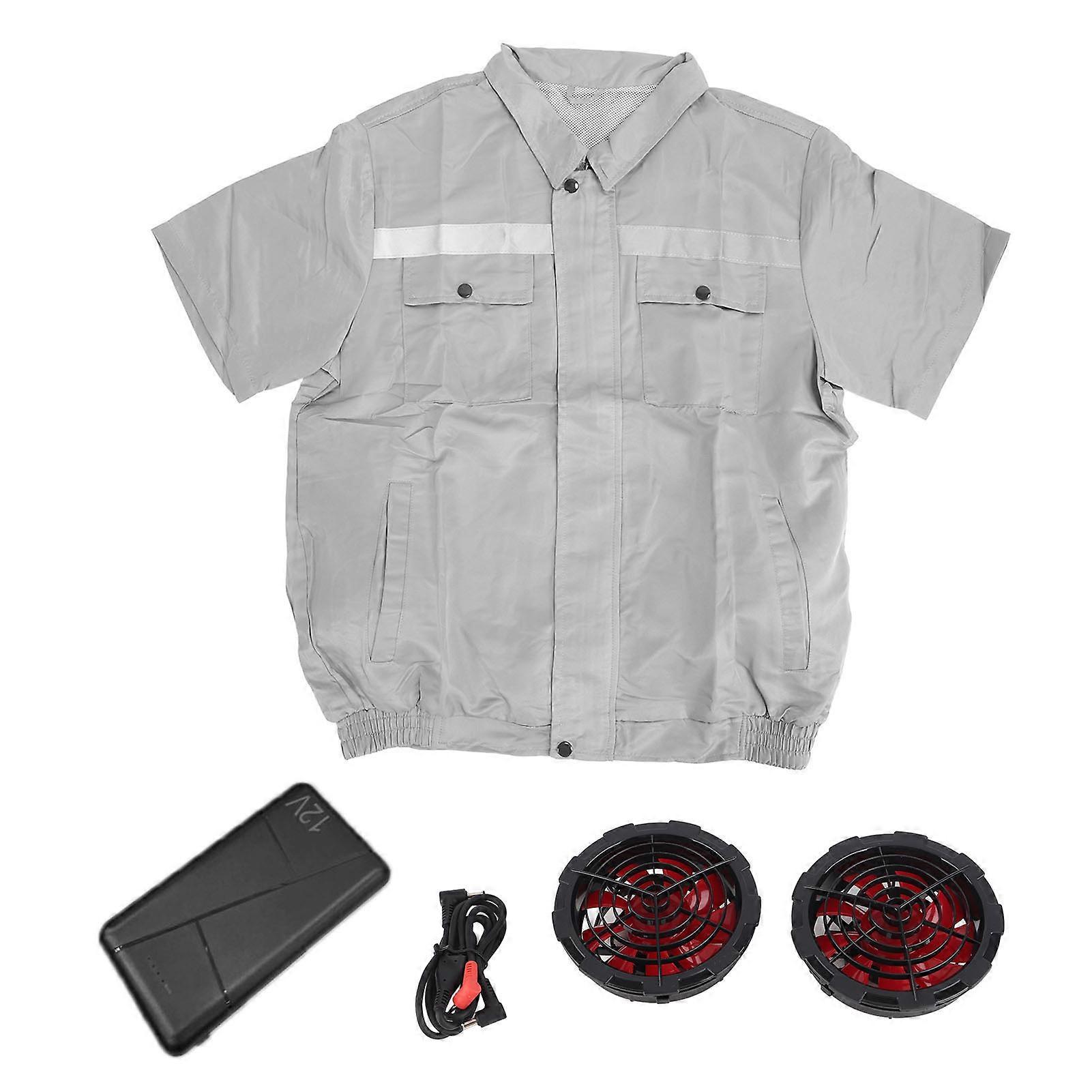 Cooling Fan Jacket Short Sleeves 4 Gears Wind Speed Adjustable Air Conditioned Cooling Clothes with Reflective Stripe XL