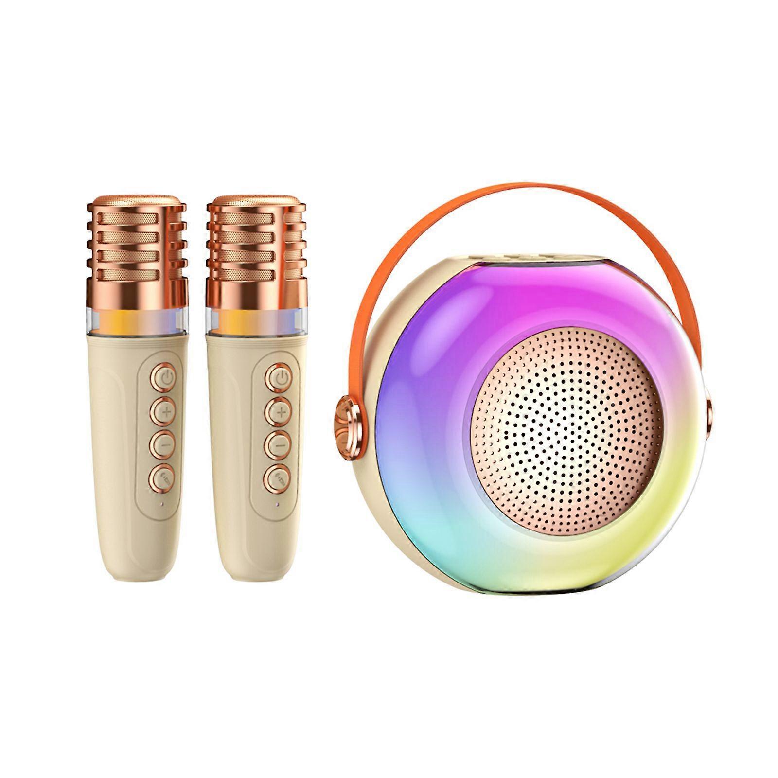 Karaoke Machine with 2 Wireless Microphones BT Microphone and Speaker KTV Set with RGB Light Effects Voice Control Handheld Mic Lightweight Portable K