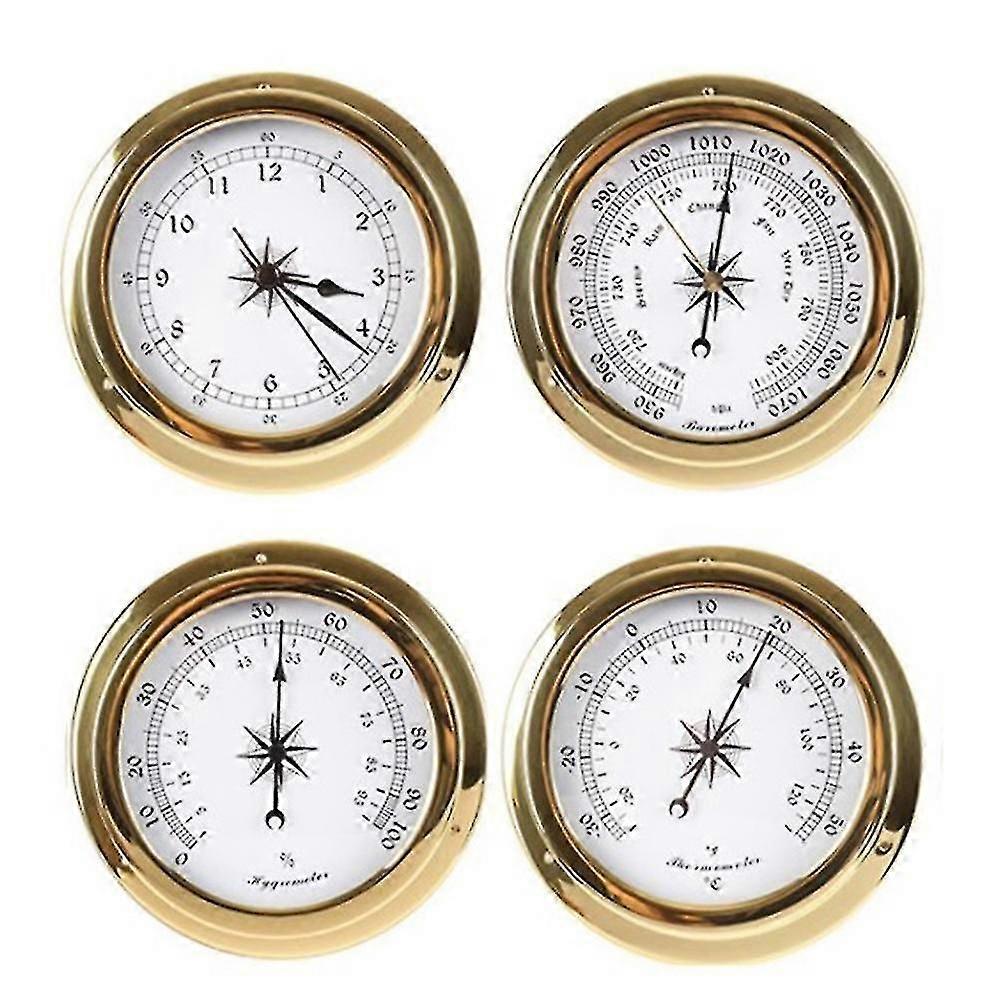4Pcs Brass Case Weather Station Barometer And Clock Tid 115Mm