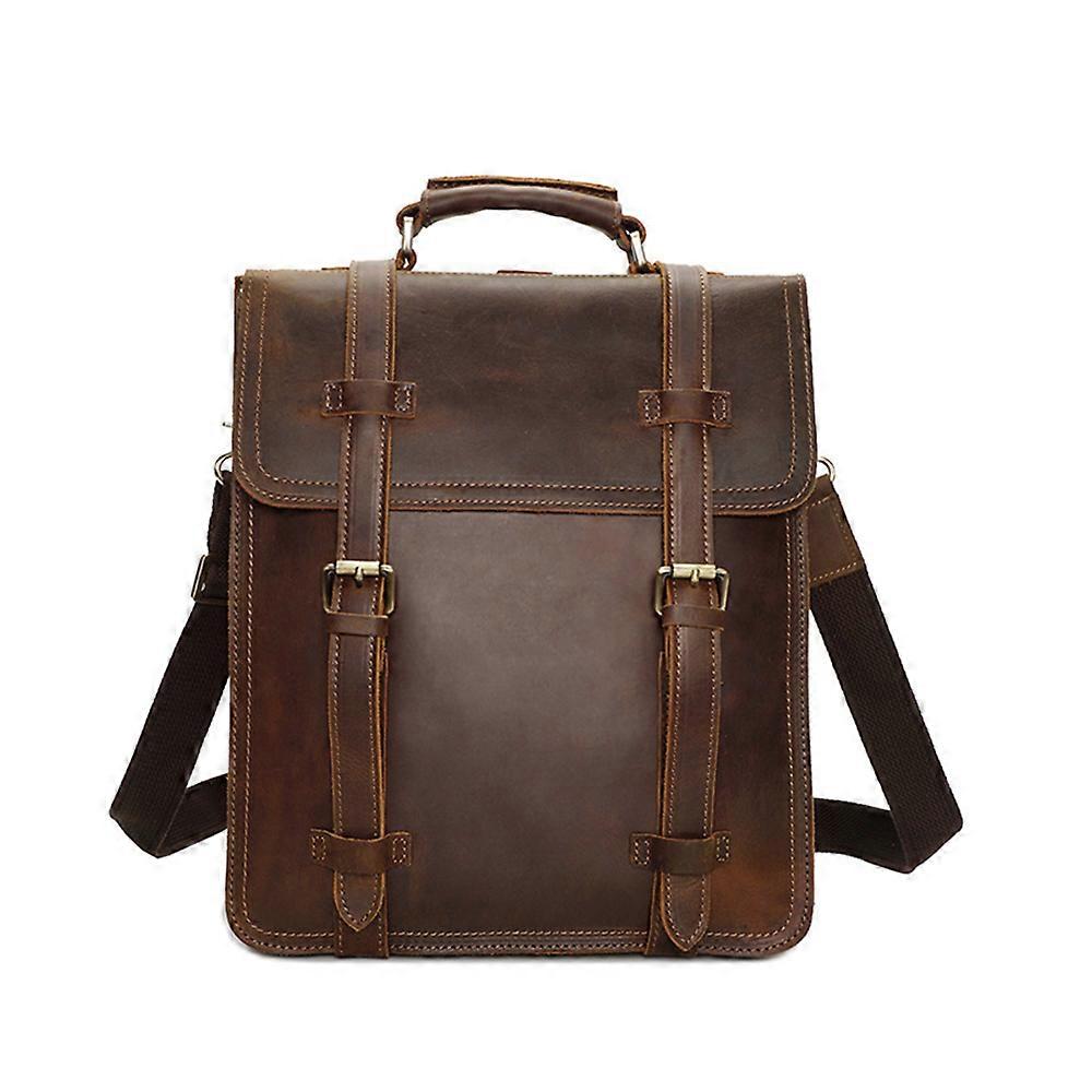 Brown YD-8062 Computer Backpack with Head Layer Cowhide Leather