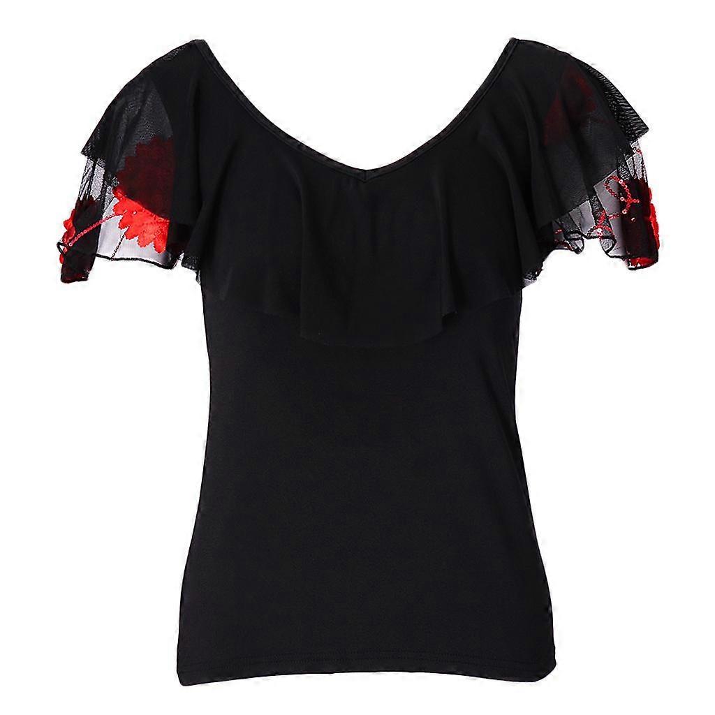 Ballroom dancing practice shirt square dance tops L Red