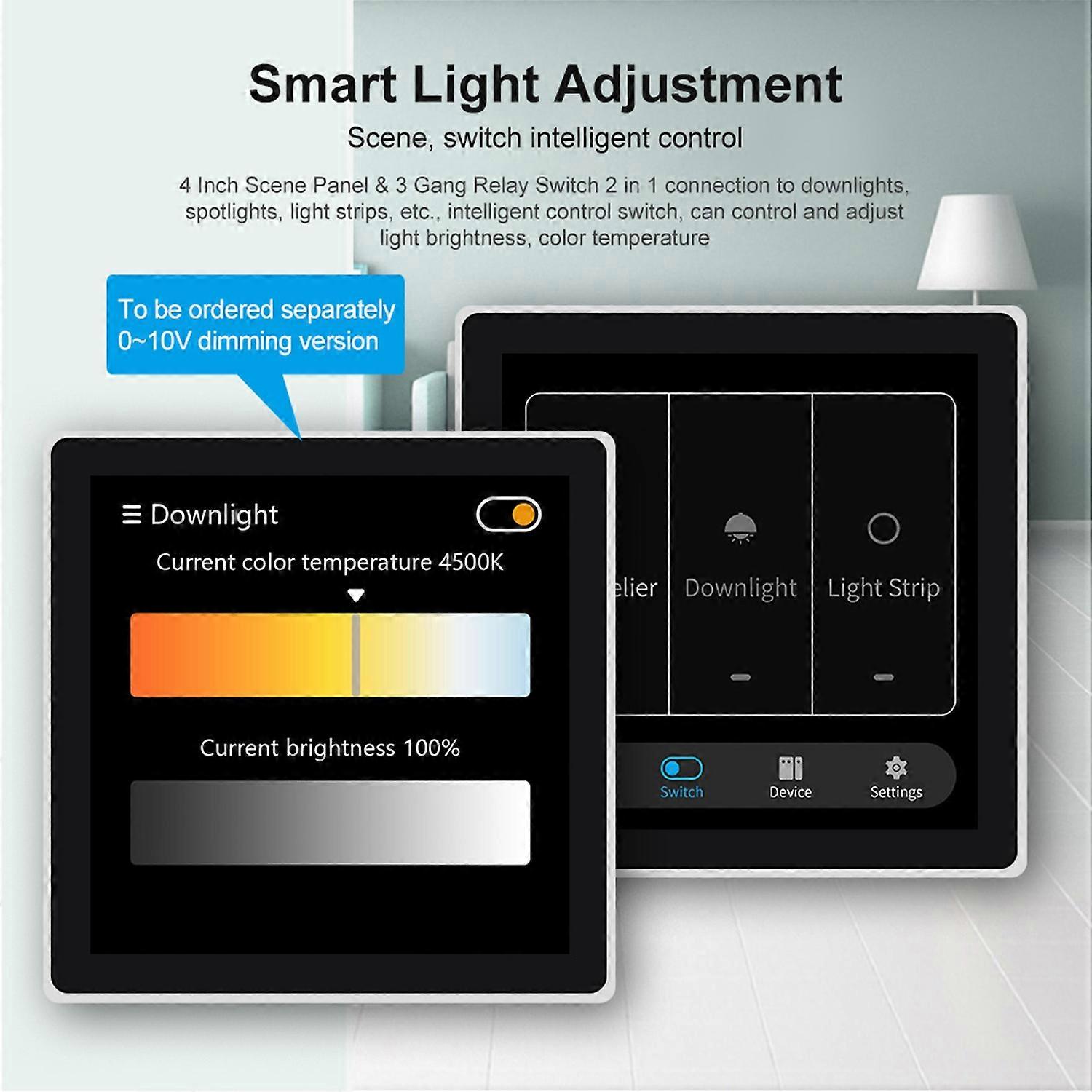 4 Inch Smart Home Control Panel with 3 Gang Relay Switch All-in-One Touchscreen APP Control Home Dev
