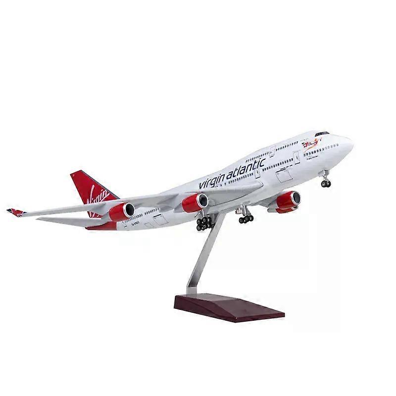 B747 Virgin Atlantic Plane Toy Model 47CM Aircraft British Airline Diecast Airplanes W Light and Wheel Landing Gear