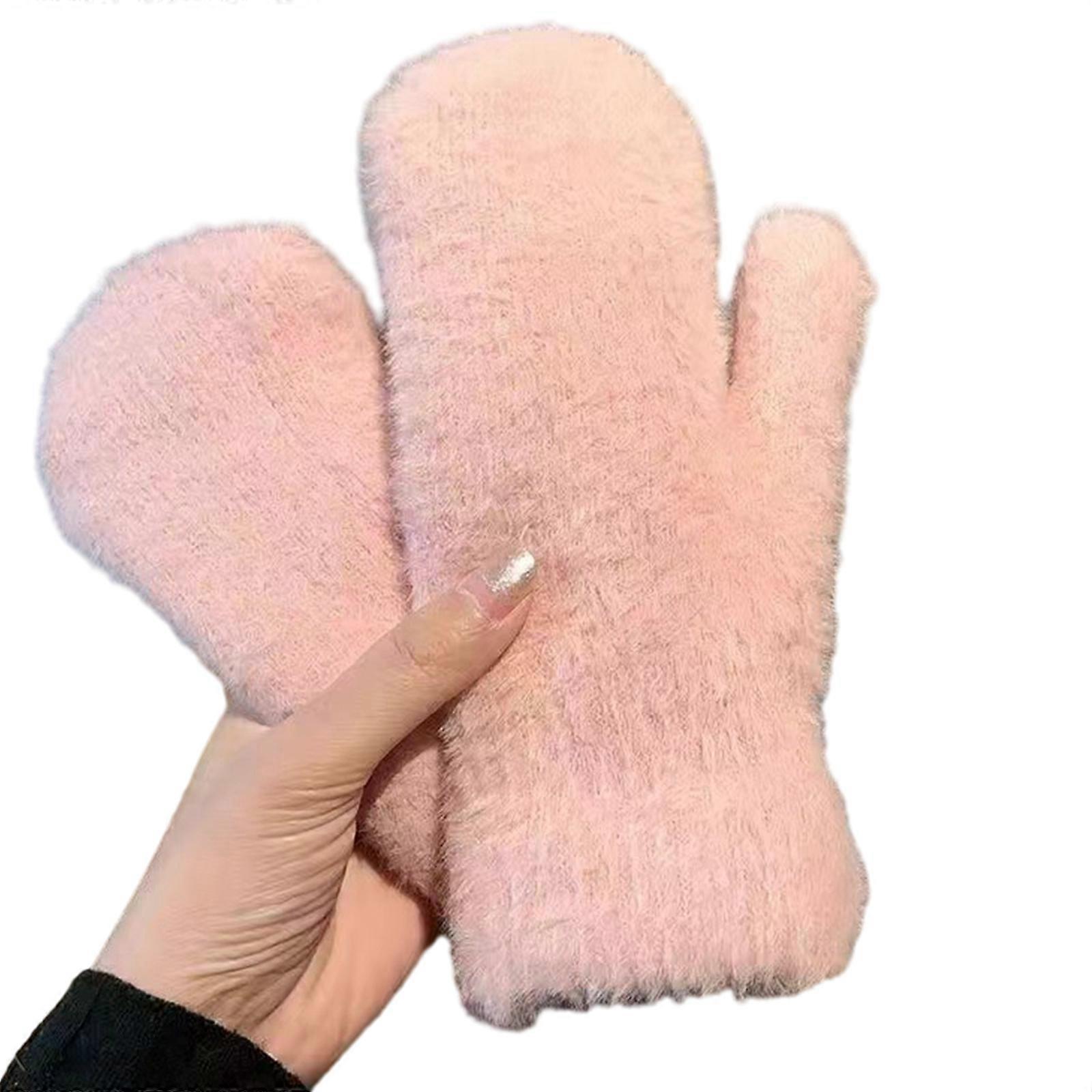 Faux Furs Γάντια Χειμωνιάτικα γάντια για γυναίκες Χοντρά βαμβακερά φοδραρισμένα ζεστά χειμωνιάτικα γάντια για γυναίκες κορίτσι γενέθλια Χριστουγεννιάτικο δώρο ροζ