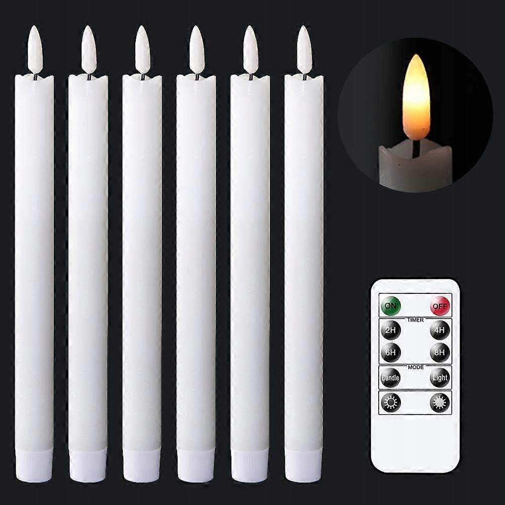 Ivory Taper Candles Flashing With 3d Led Remote Decorations 6 Pcs