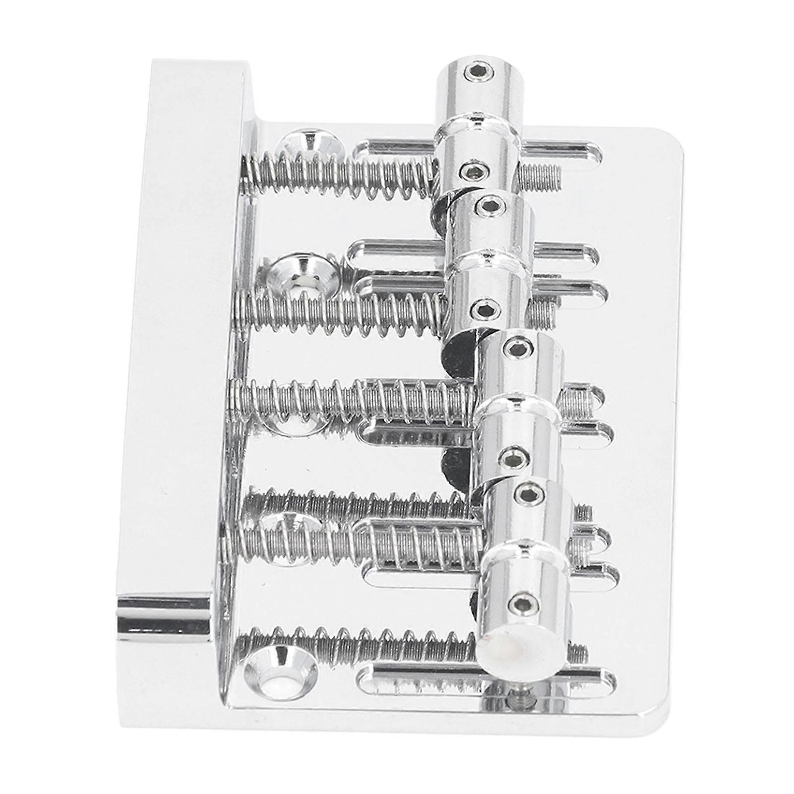 Electric Bass Bridge Tailpiece 4 String Fixed Saddle with Thickened Base Plate Hex Wrench Silver 