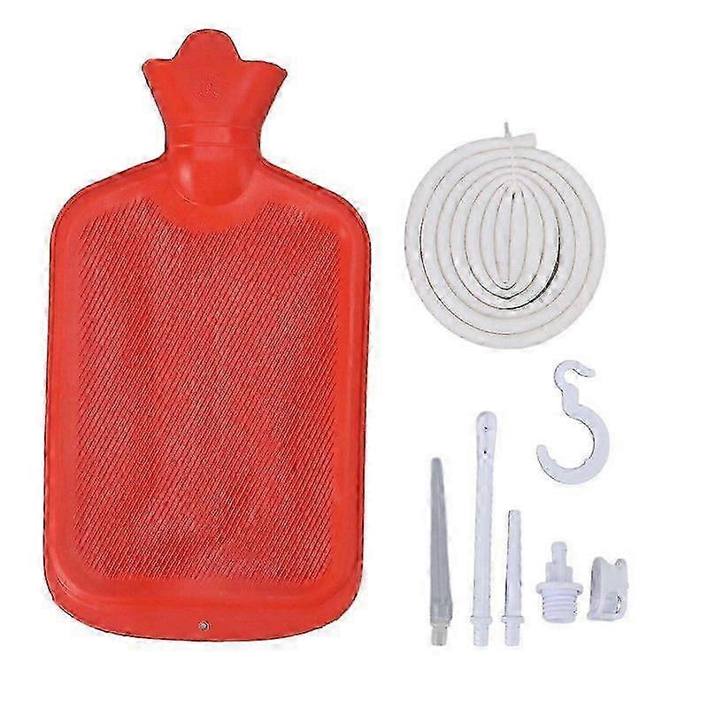 Enema Kit with 2L Enema Bag 5.0ft Long Silicone Hose Controlled Water Flows Professional Enema Bag Kit for Health Care Red