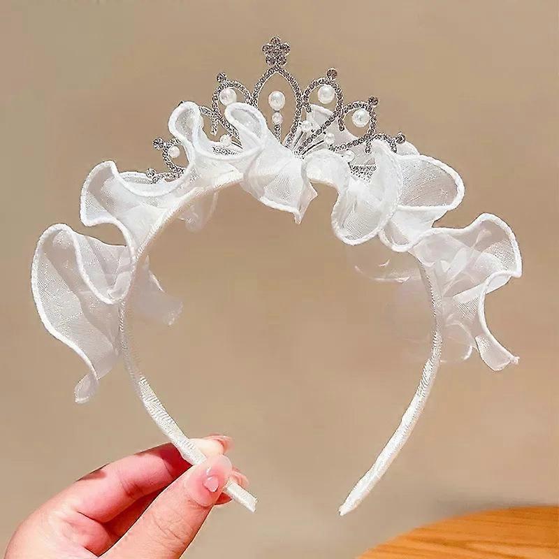 Kids Princess Headband - Mesh Pearl Crown Hair Hoop For Birthday Parties