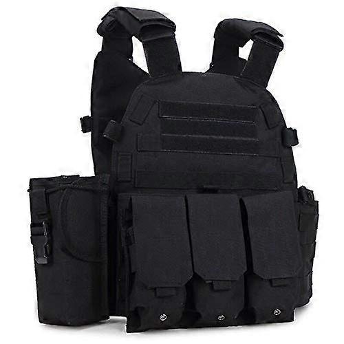 Fouos Tactical Vest 600D Modular Protective Waistcoat for Airsoft, Wargame, Hunting, Outdoor Sports - Black Color
