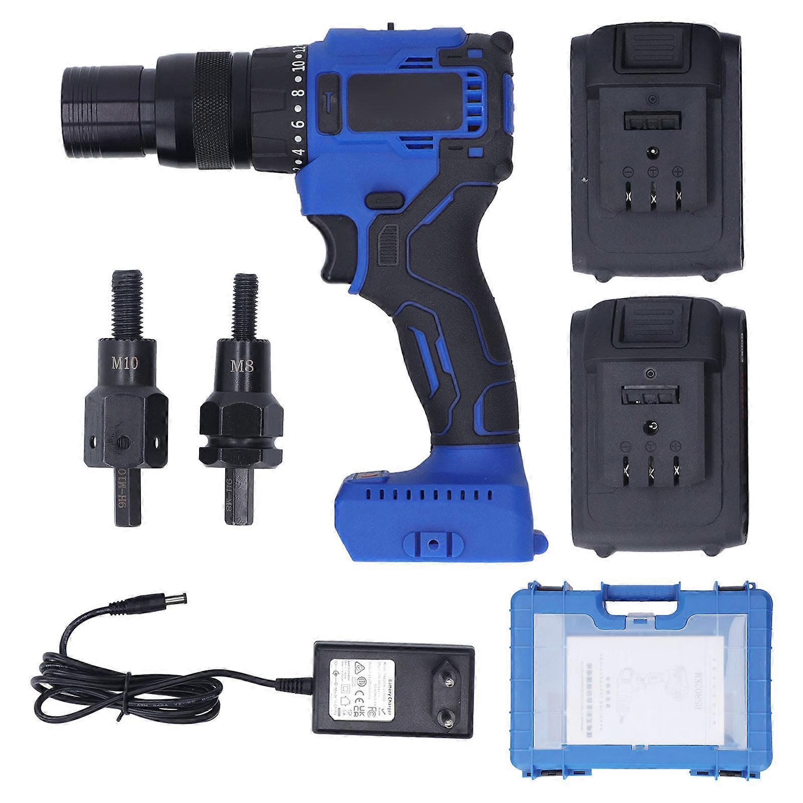 Electric Kit Automatic Torsion Adjustable Rivet Gun with LED Light M8 M10 Head 100‑240VAC EU Plug