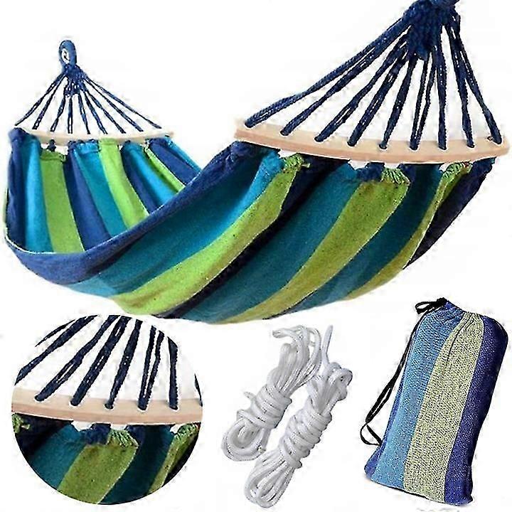Brazilian Double Hammock (Max 450lb)- 2 Person Soft Canvas Cotton Fabric Hammock with Tree Straps-Portable Hammock with Traval Bag for Patio Porch Gar