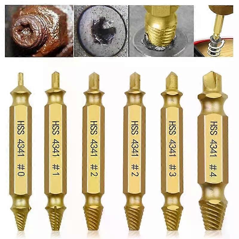 Screw Extractor Set 6-piece Set Damaged Screws Remover Tool Gold