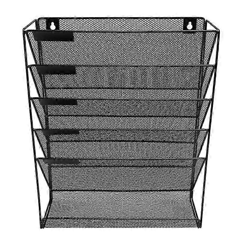 Metal Mesh Wall-Mounted Magazine File Rack Office Desk 5 Layer Interval Archive File Magazine Magazine Notebook Storage Black