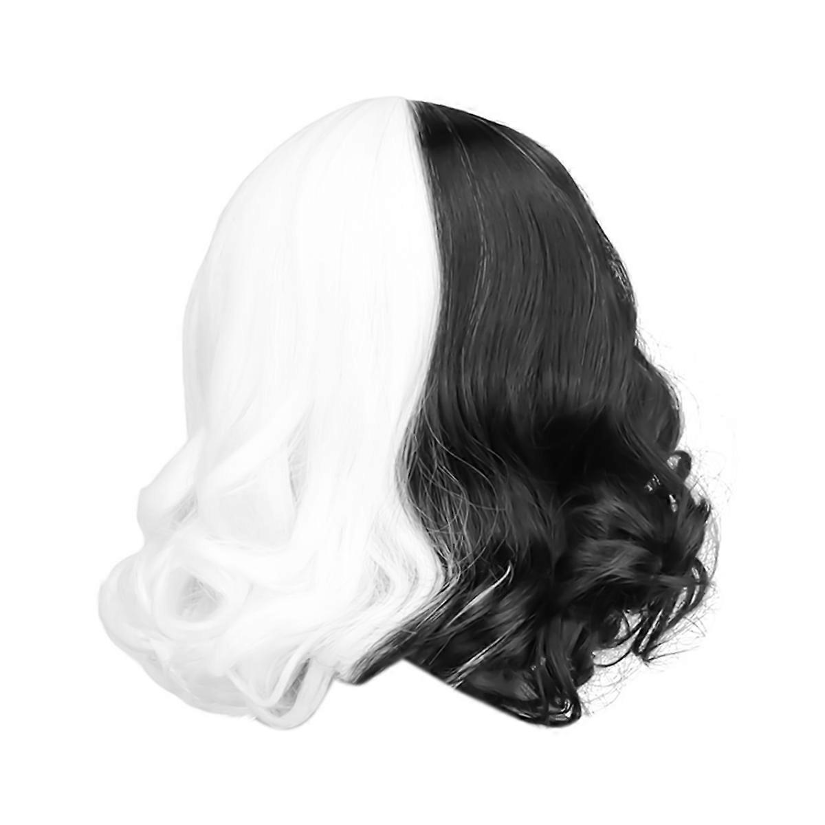 Bob Wigs with Bangs Shoulder Length Bob Wavy Wig(Black and White)