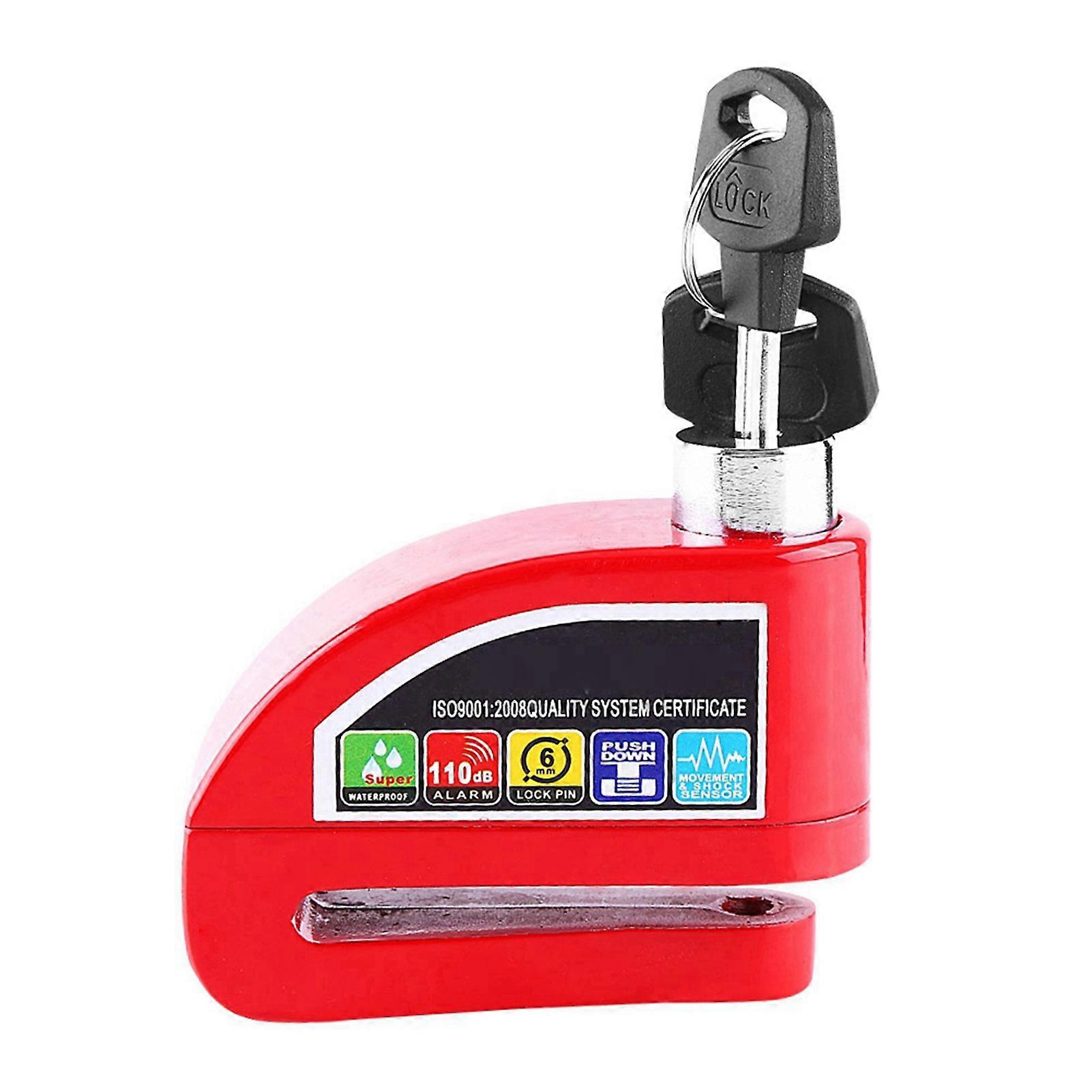 Anti-theft alarm system for motorcycle, scooter, bicycle disc brake, red