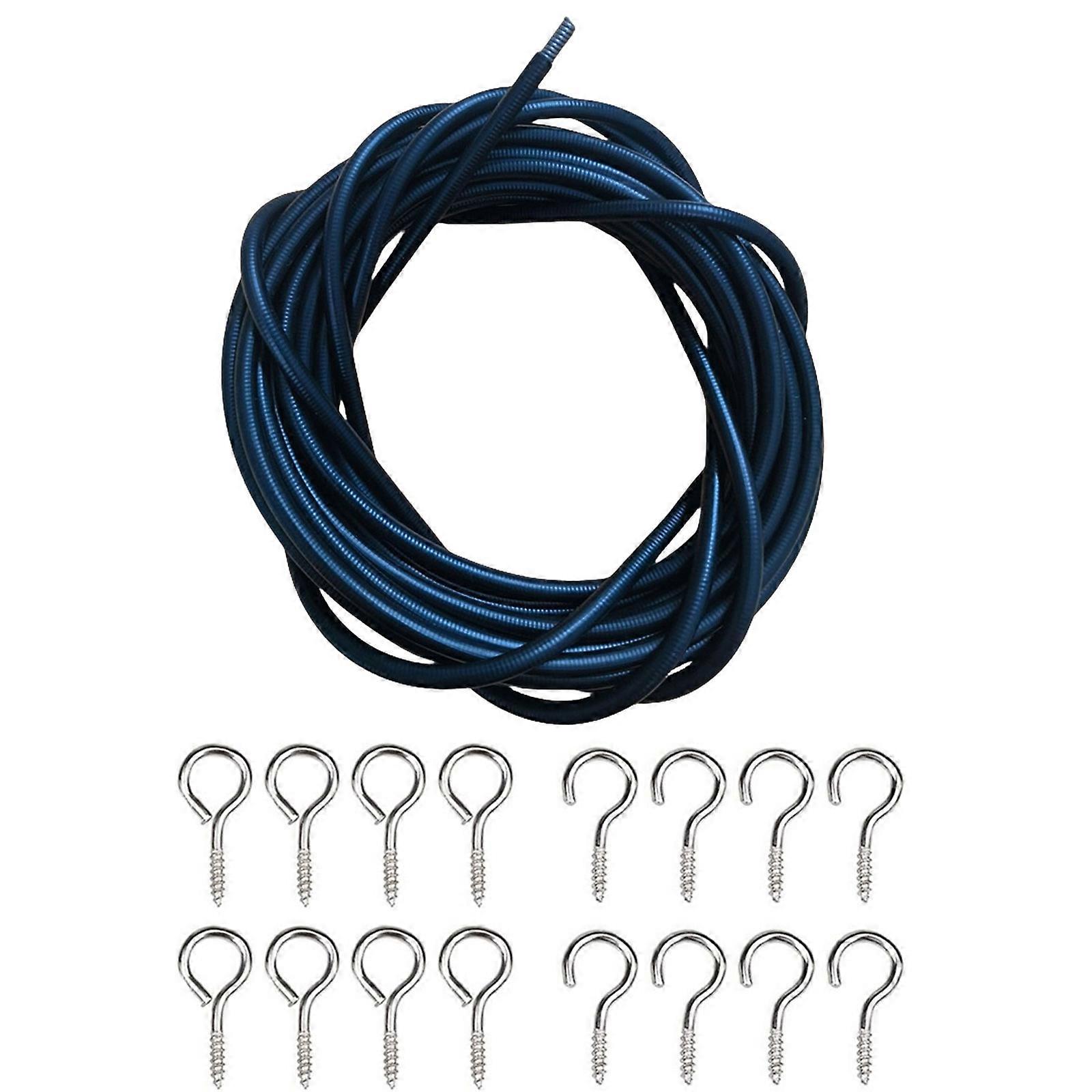 Indoor and Outdoor Curtain Wire 5 Meter Length with 8 Metal Hook and 8 Screw Eyelets Set for Net Curtain Hanging Kits
