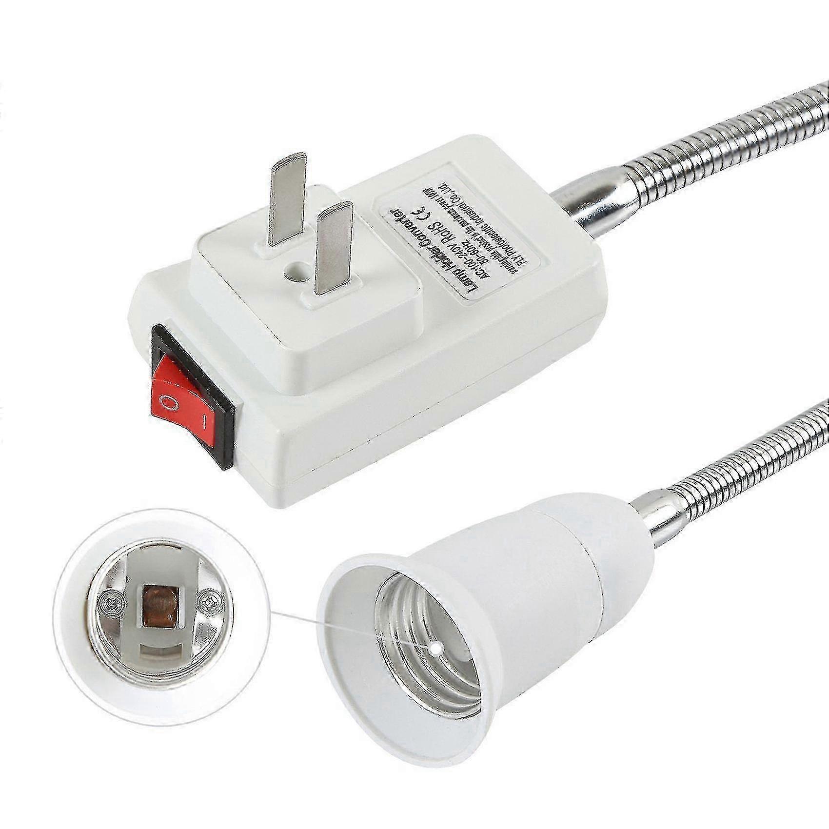 3x E27 Socket Adapter with On/Off Switch to US Plug, Flexible Extension Lamp Bulb Holder Converter