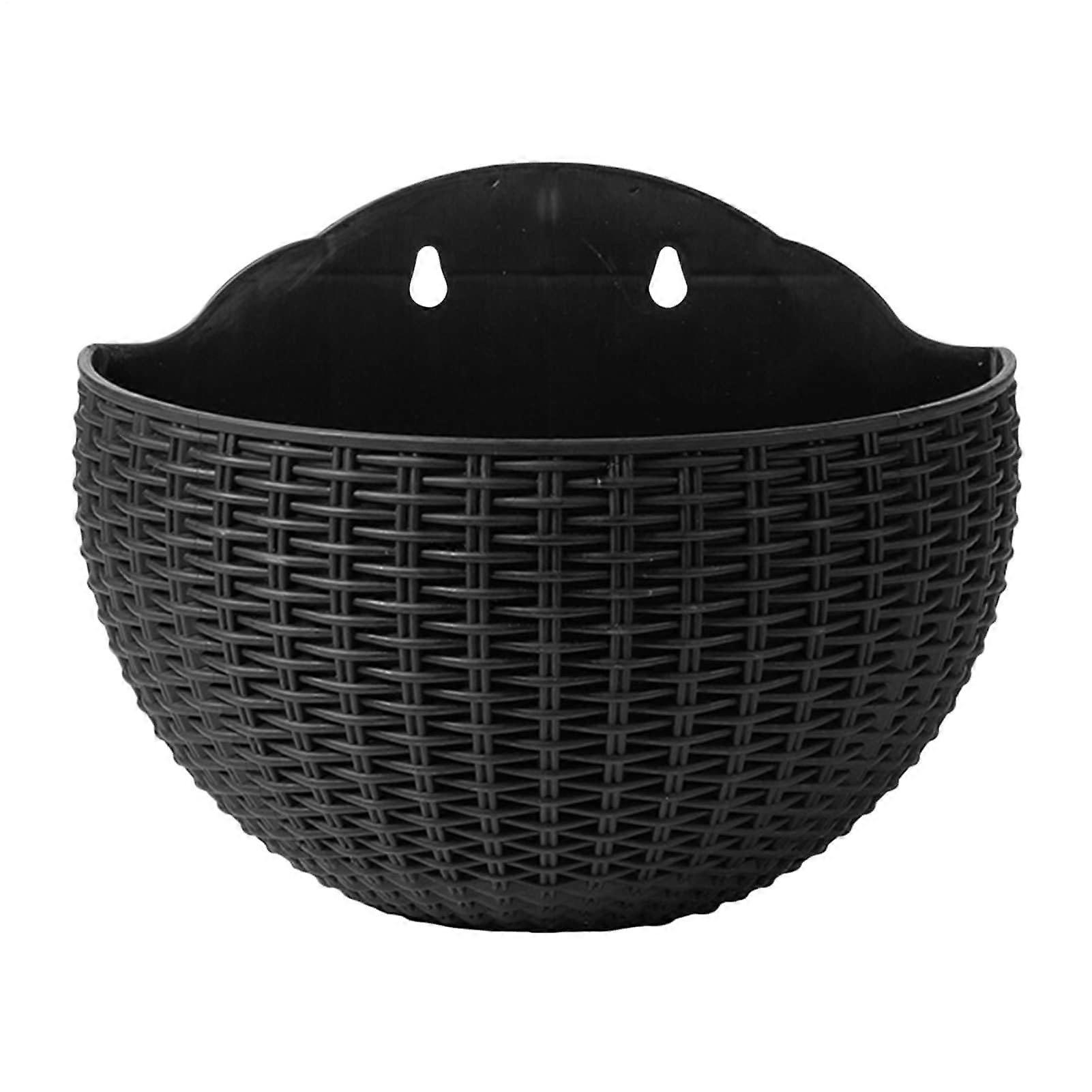 Hanging Flower Basket Rattan-Style, Semicircular Hanging Plant Basket, Black Wall Flower Holder, Hanging Wall Pot