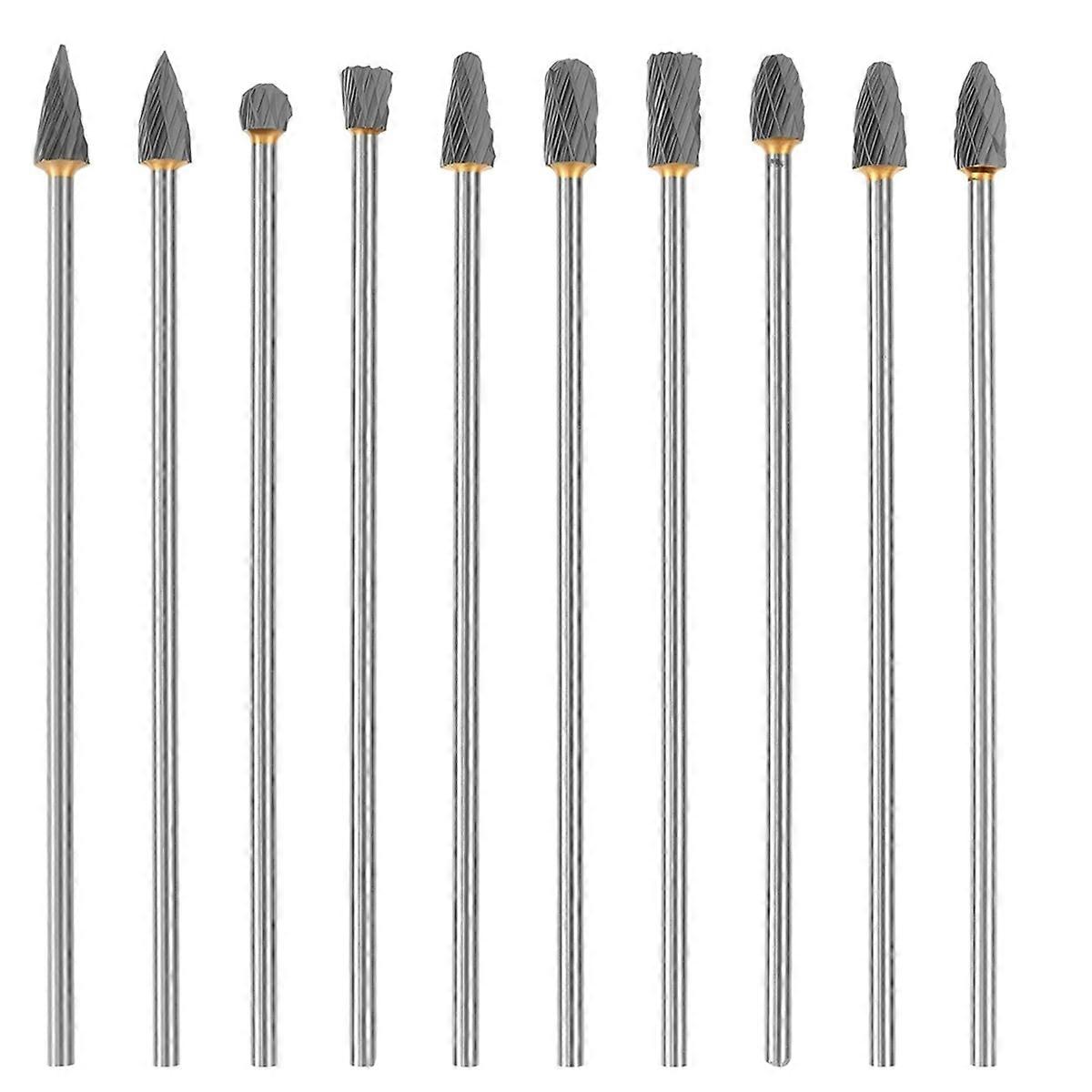 10Pcs Long Carbide Burr Set 1/8in Shank,Abrasion Double Sided Cutting Rotary File Rasp Attachment f
