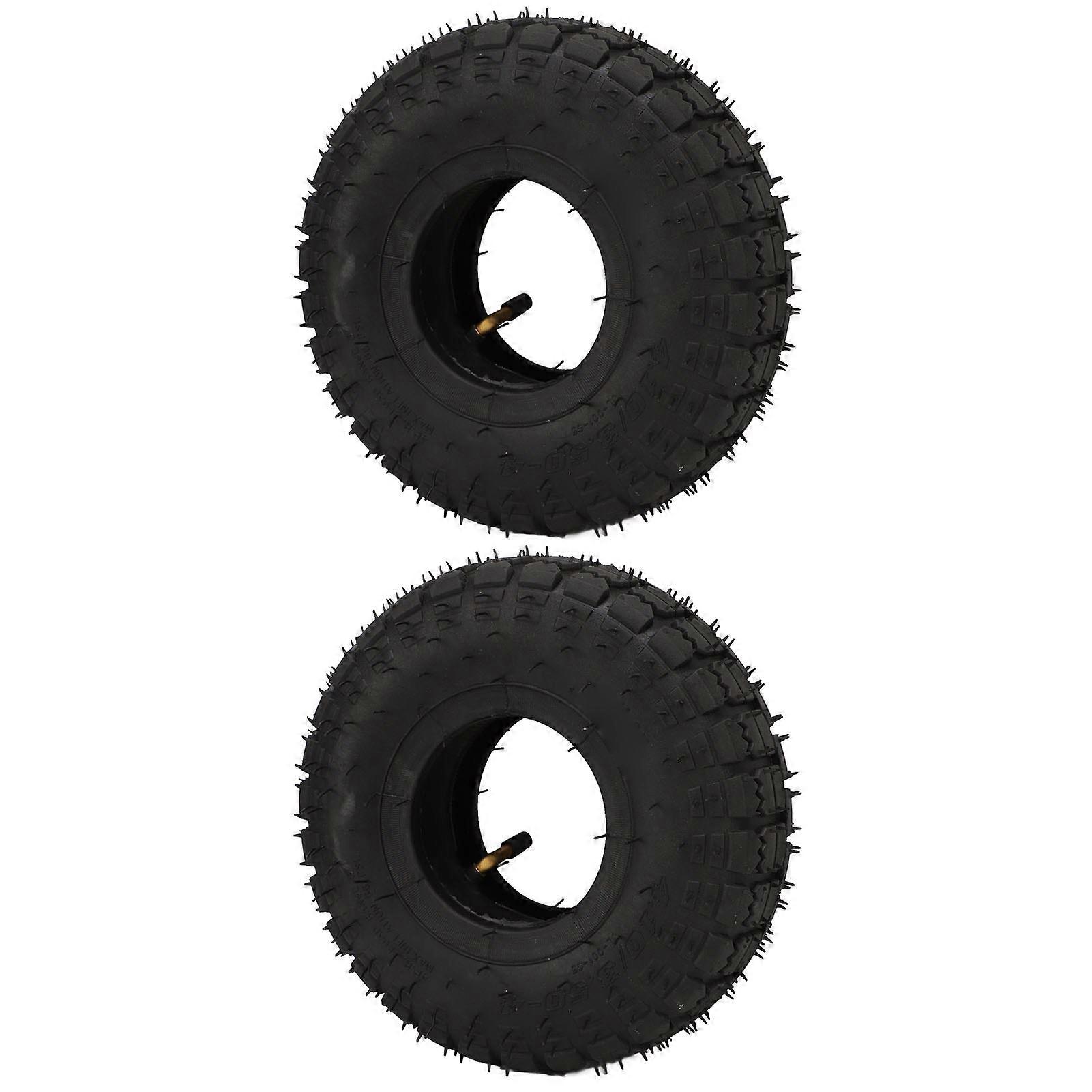 2 Pack 4.10/3.50-4 Tires and 4 Inch TR87 Inner Tube, Curved Stem, Shock Absorbing Rubber, Perfect Seal for Lawn Mower, Wheelbarrow