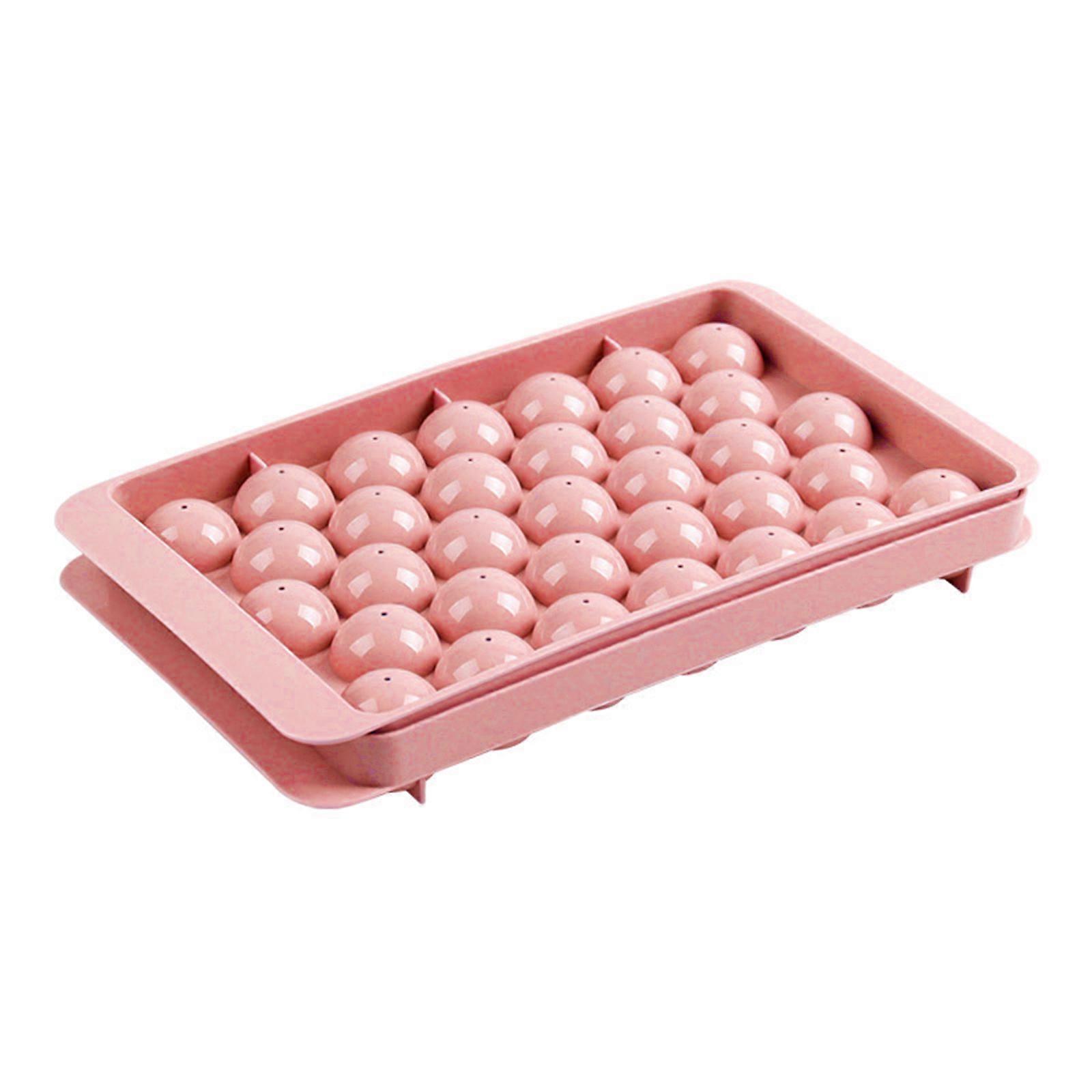 Home Making Ice Ball Ice Grid Mold PP Material Press Round Ice Cube Mold Summer Ice Making Box, Pink