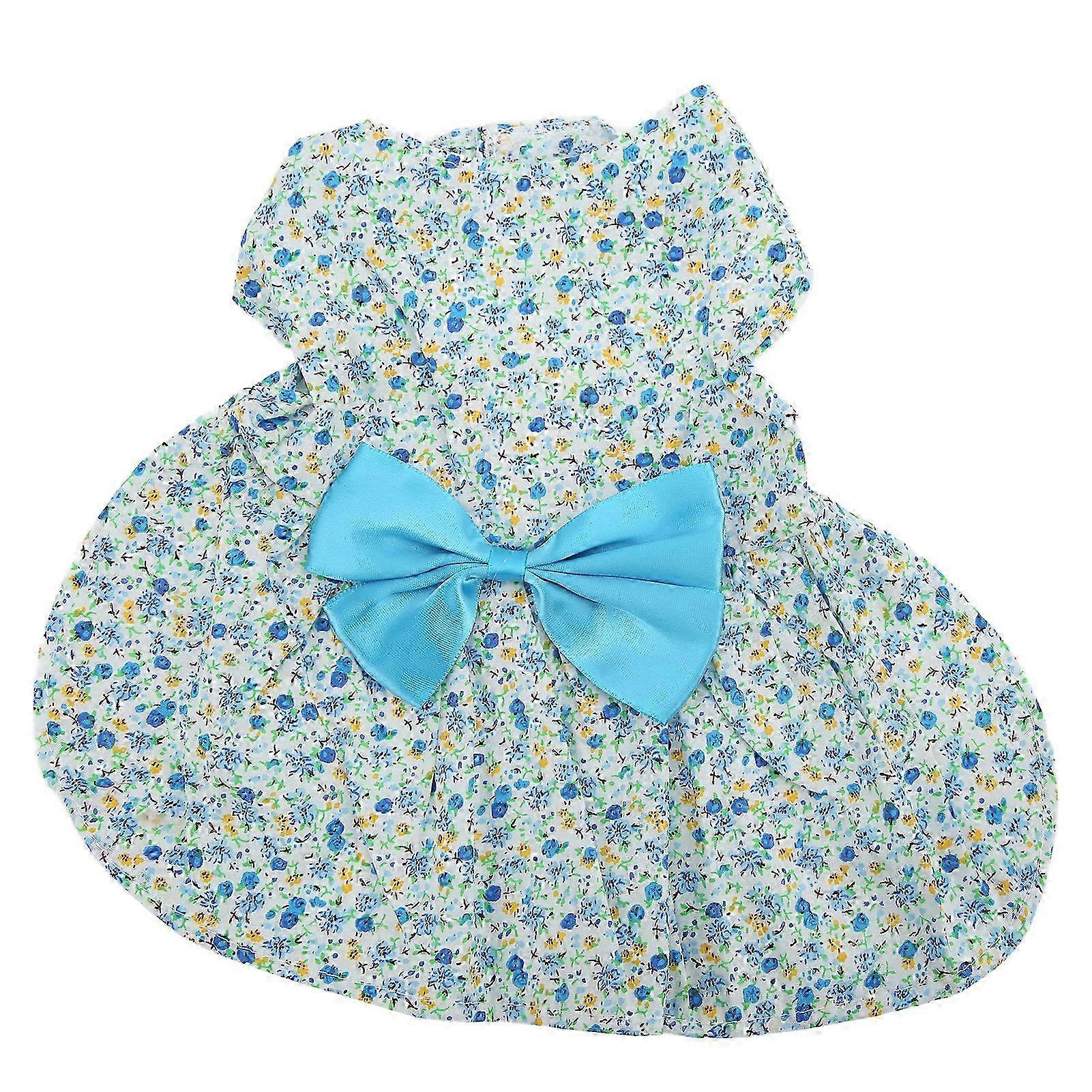 小さなペットドレスかわいい通気性の柔らかい花のパターンペットプリンセススカート子犬バニーブルー2025のための蝶結び付き