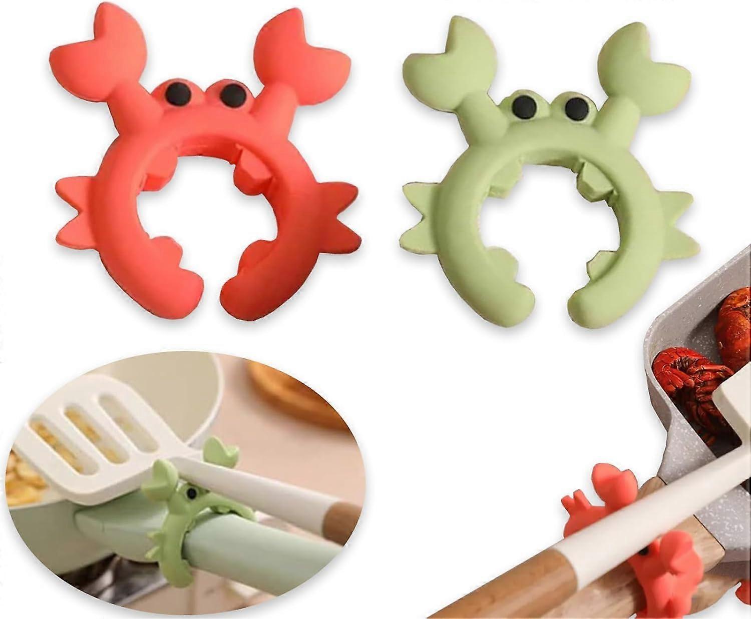 Cooking Spoon Holder Set of 2 - Silicone Crab Design Pot Lid Lifter with Non-Slip Base for Kitchen Organization and Fun