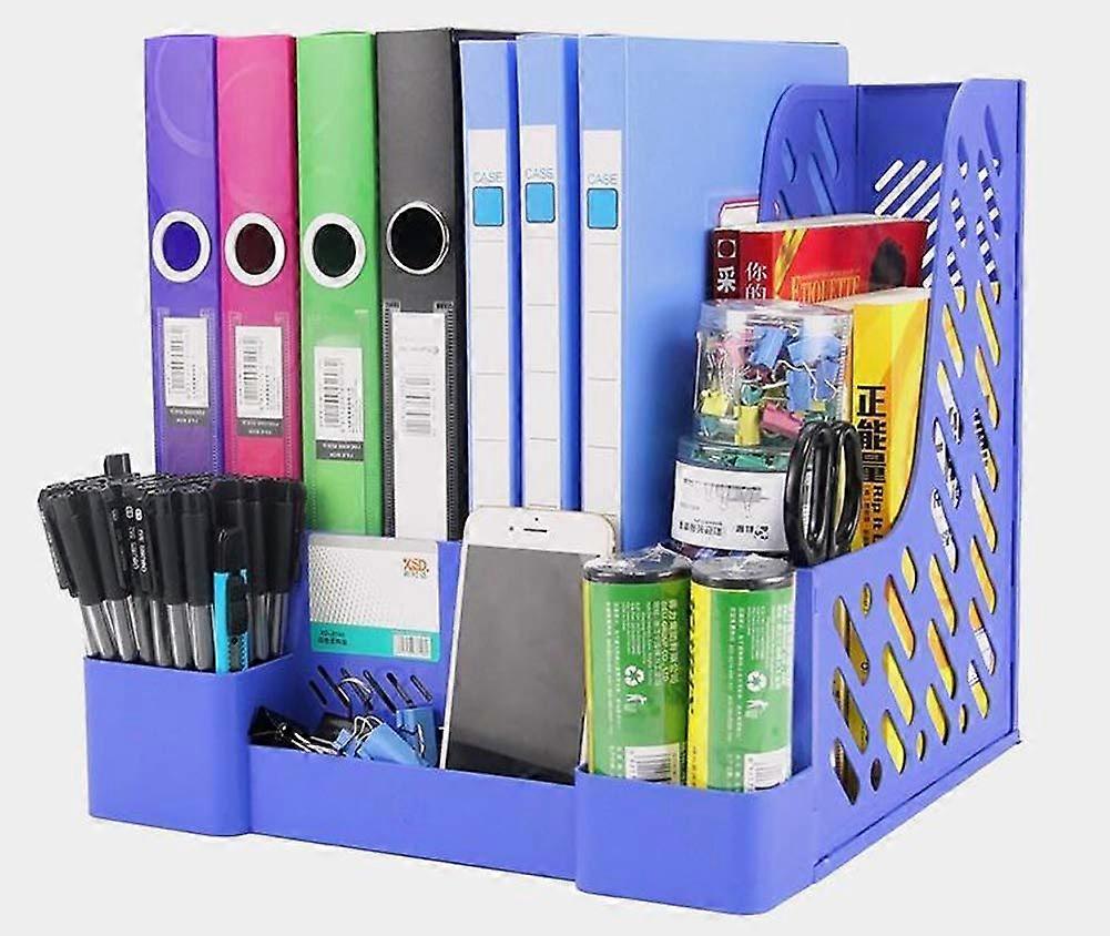 file shelves, file organizer, magazine holder, A4, creative desktop quadruple file holder made of plastic in (blue blue) Blue Blue