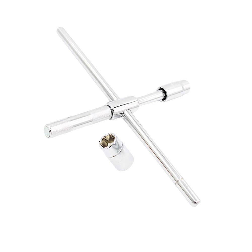 Four Way Lug Wrench Telescoping Tool Cross Shaped Structure Sleeve Head Quenching Silver 37X30cm 1Pack
