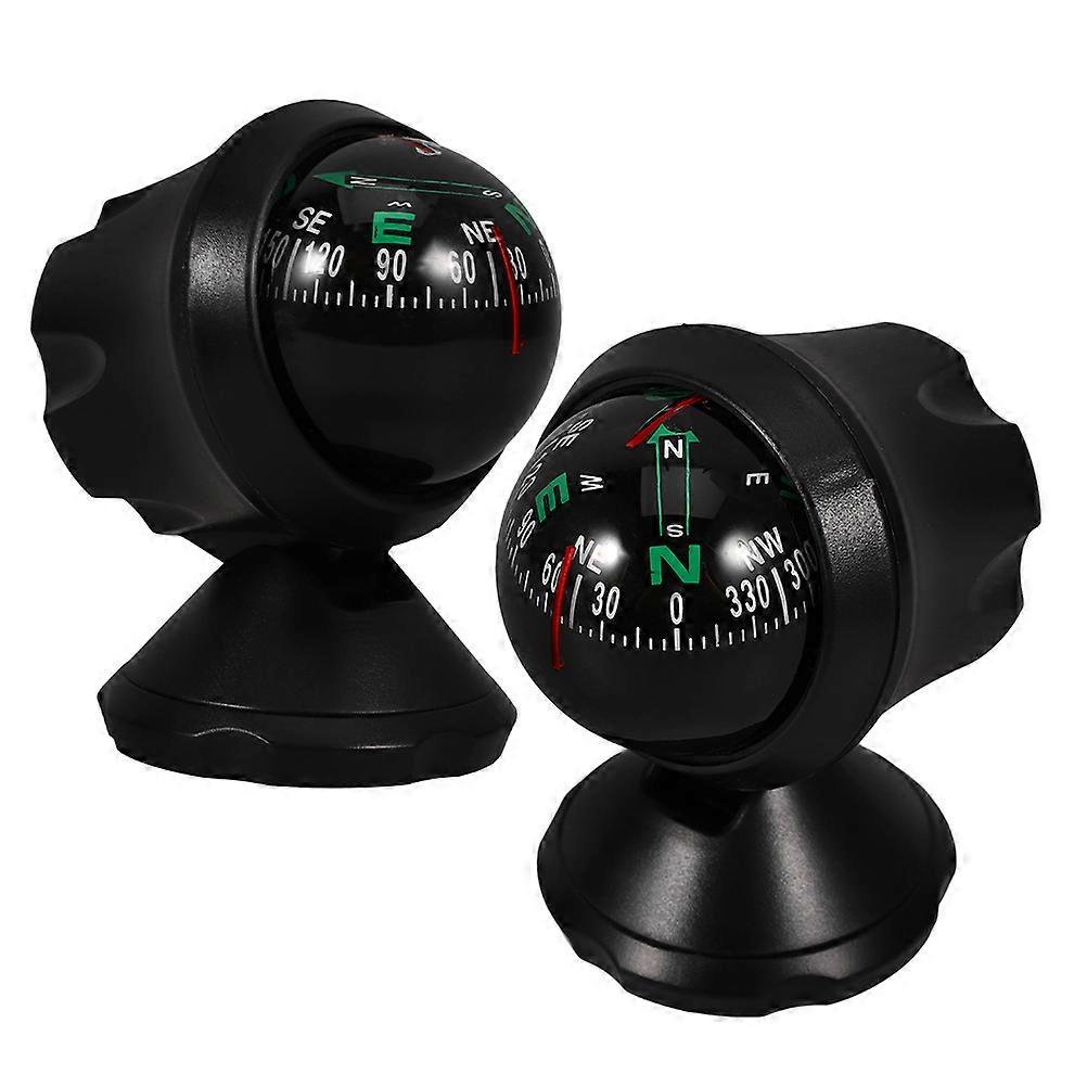 Electronic Compass For Vehicle Navigation Compact Round Mini Auto Adhesive Compass Black 8.00X6.50X5.60cm Navigation 2Pcs