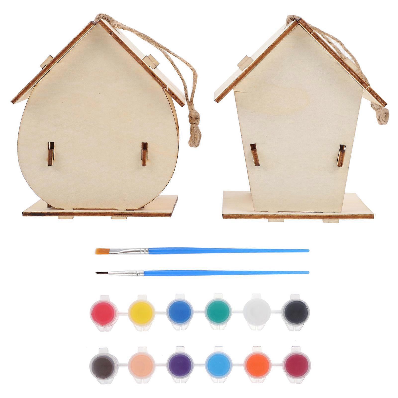 2 Sets DIY Paintable Bird House Kits for Craft & Art Activities – Lightweight, Easy Assembly for Home Decor & Bird Nesting