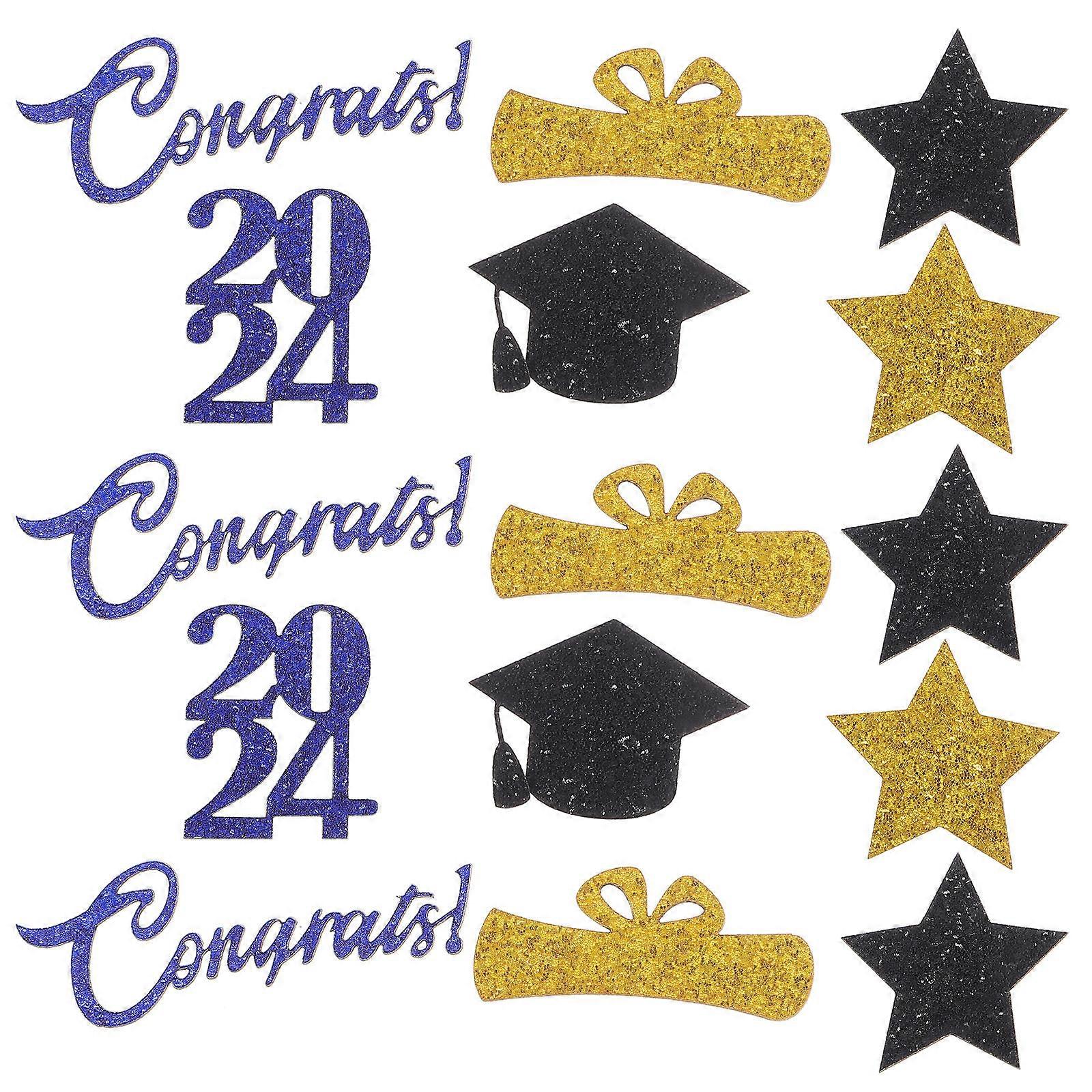 Graduation Party Table Confetti Blue & Gold Star Decor, Black Cap & Diploma Design, Festive Celebration Tissue Decorations