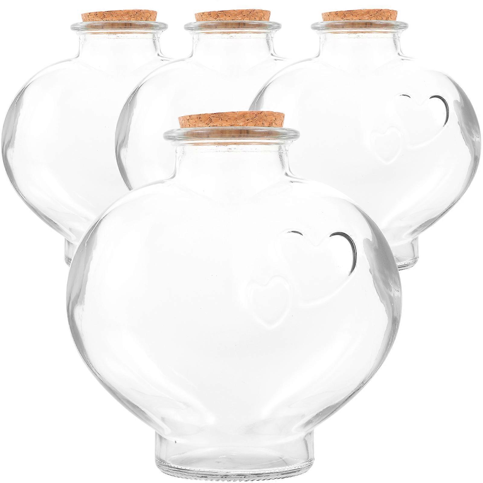 4pcs Glass Peach Heart Shape Spell Jars for Wishes DIY Message Bottles Decorative Favors Romantic Creative Home Decor