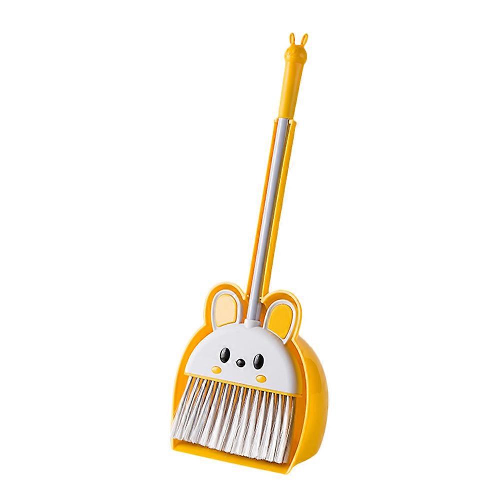 Playful Toy Broom And Dustpan Kids Yellow Color Plastic Cleaning Tools 1Set