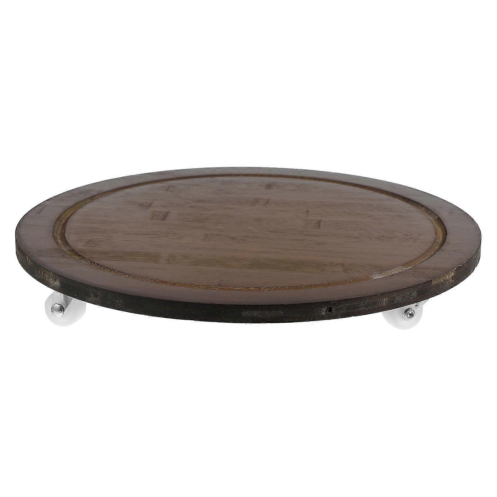 Flower Pot Tray With Wheels Round Wooden Planter Stand For Indoor Use Rustic Decor 1Set